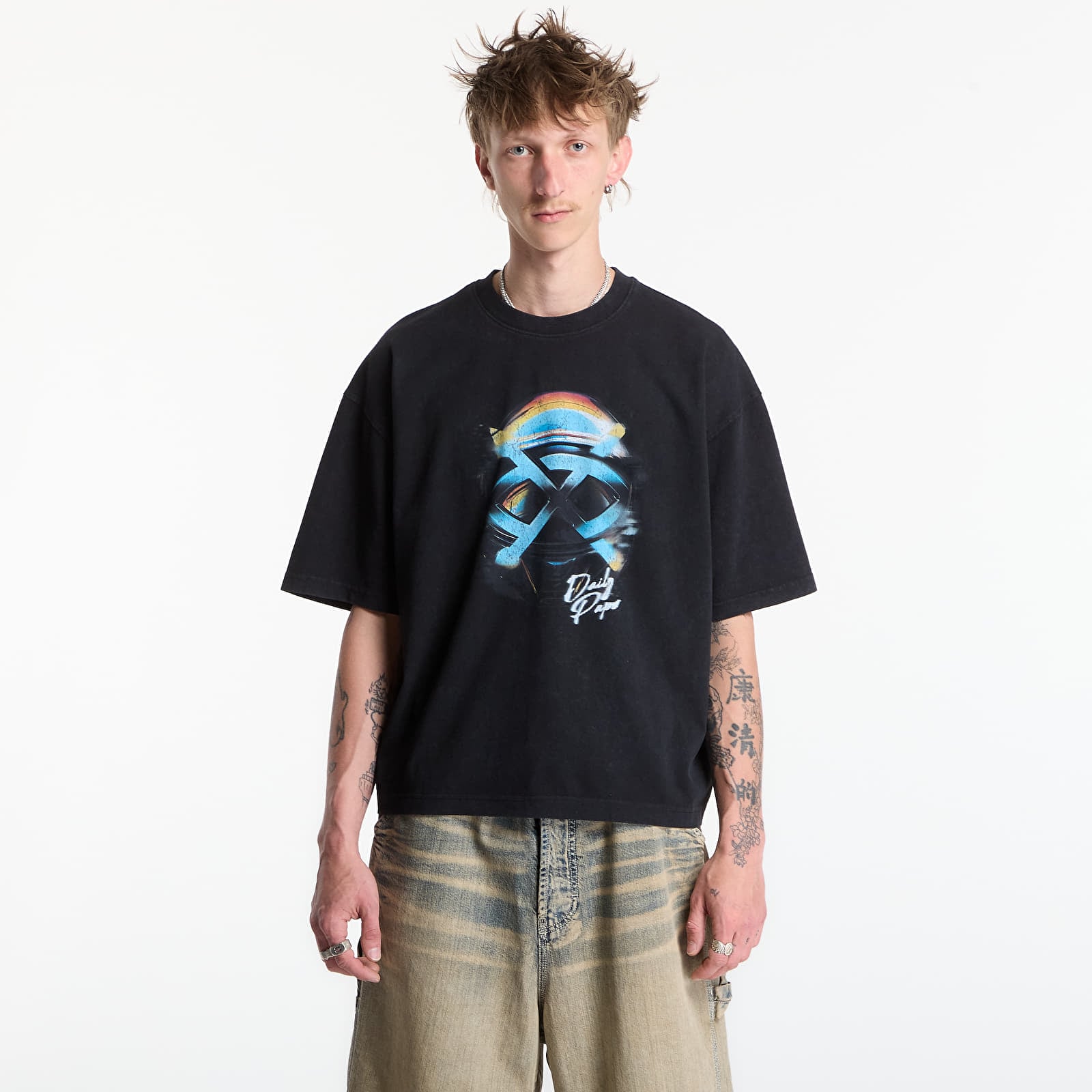 Men's T-shirts Daily Paper Shield Helmet Ss T-Shirt Washed Black