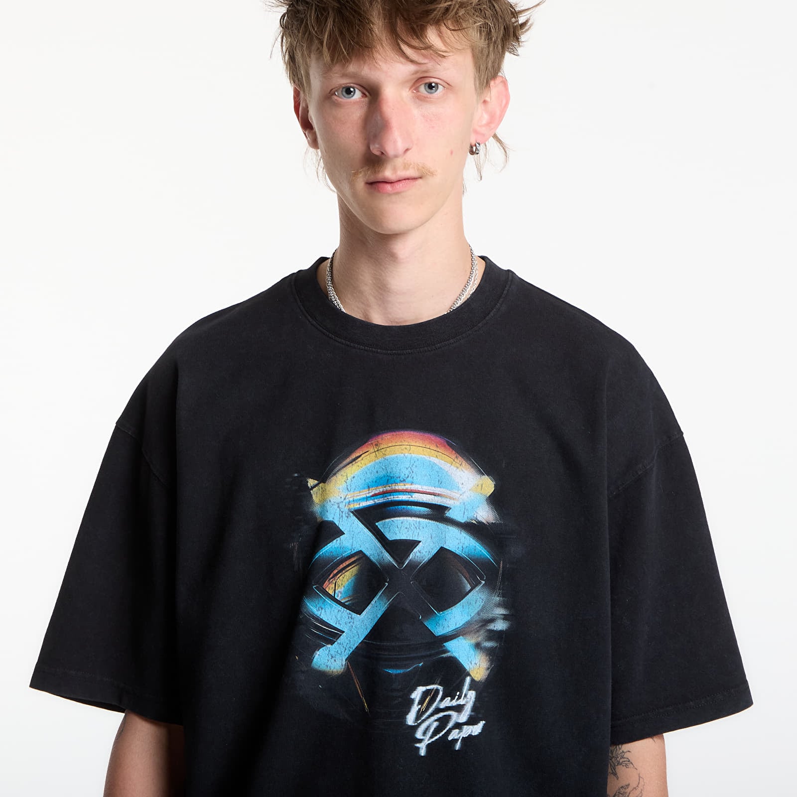 Men's T-shirts Daily Paper Shield Helmet Ss T-Shirt Washed Black