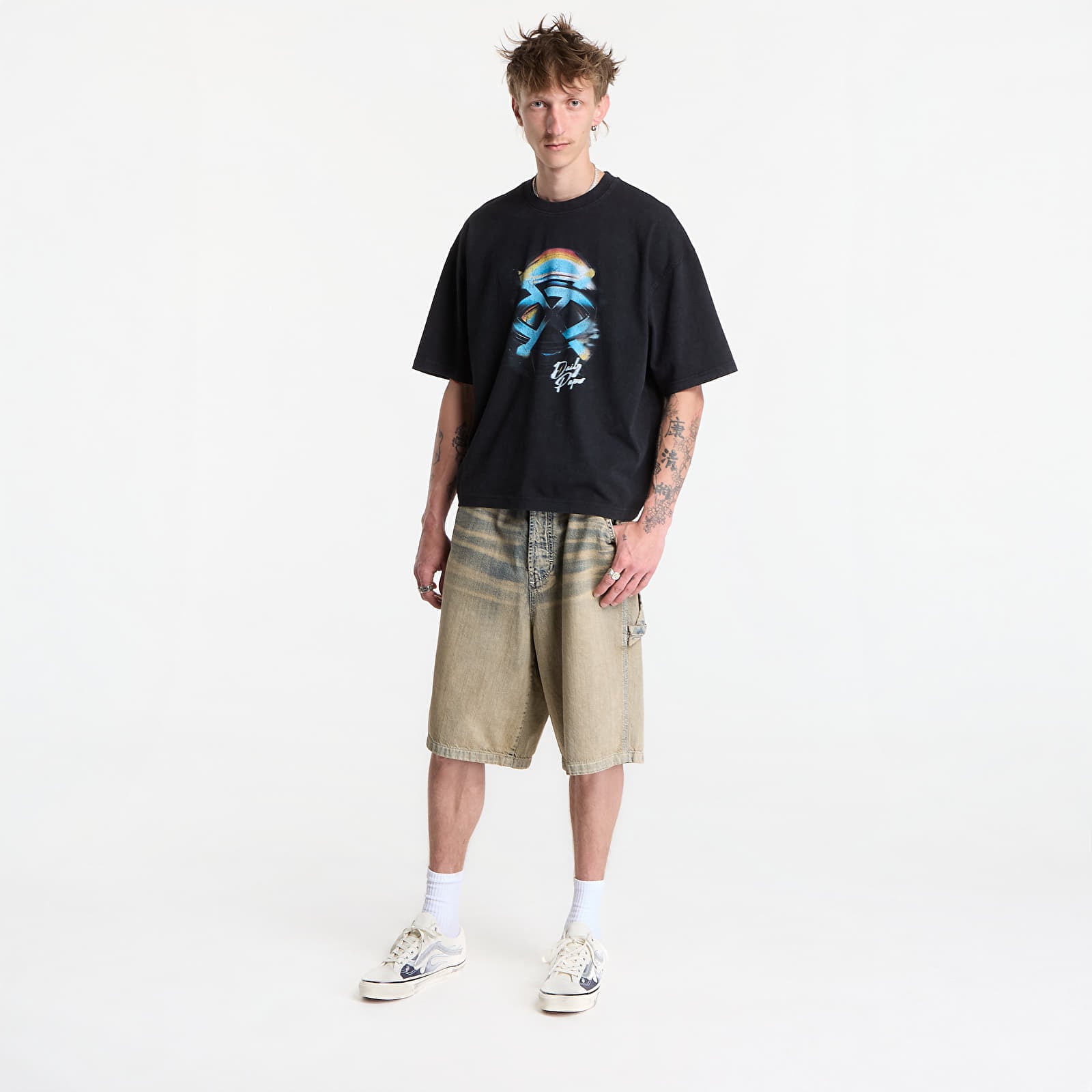 Men's T-shirts Daily Paper Shield Helmet Ss T-Shirt Washed Black