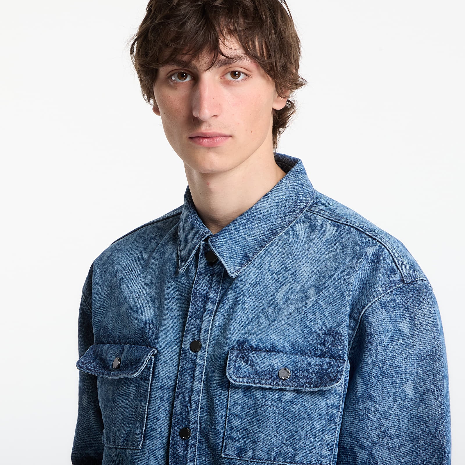 Men's shirts Daily Paper Snake Laser Rahul Denim Shirt Blue