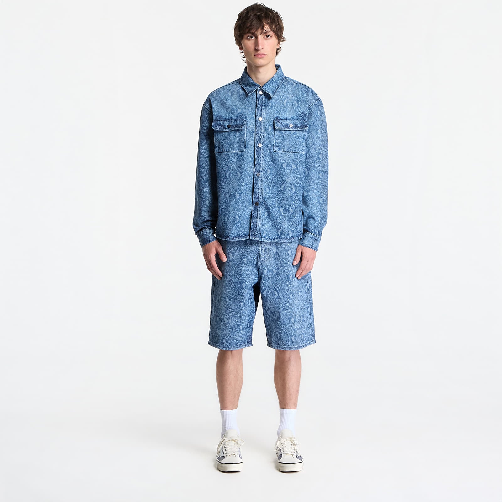 Men's shirts Daily Paper Snake Laser Rahul Denim Shirt Blue