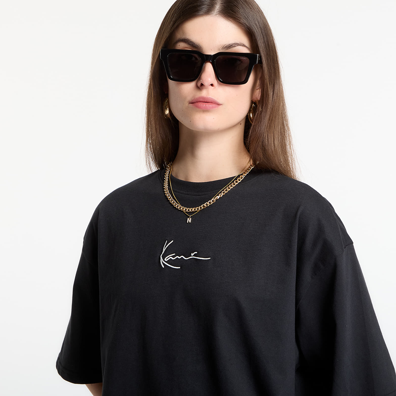 Marškinėliai Karl Kani Signature Stencil Peached Oversized T-Shirt Black