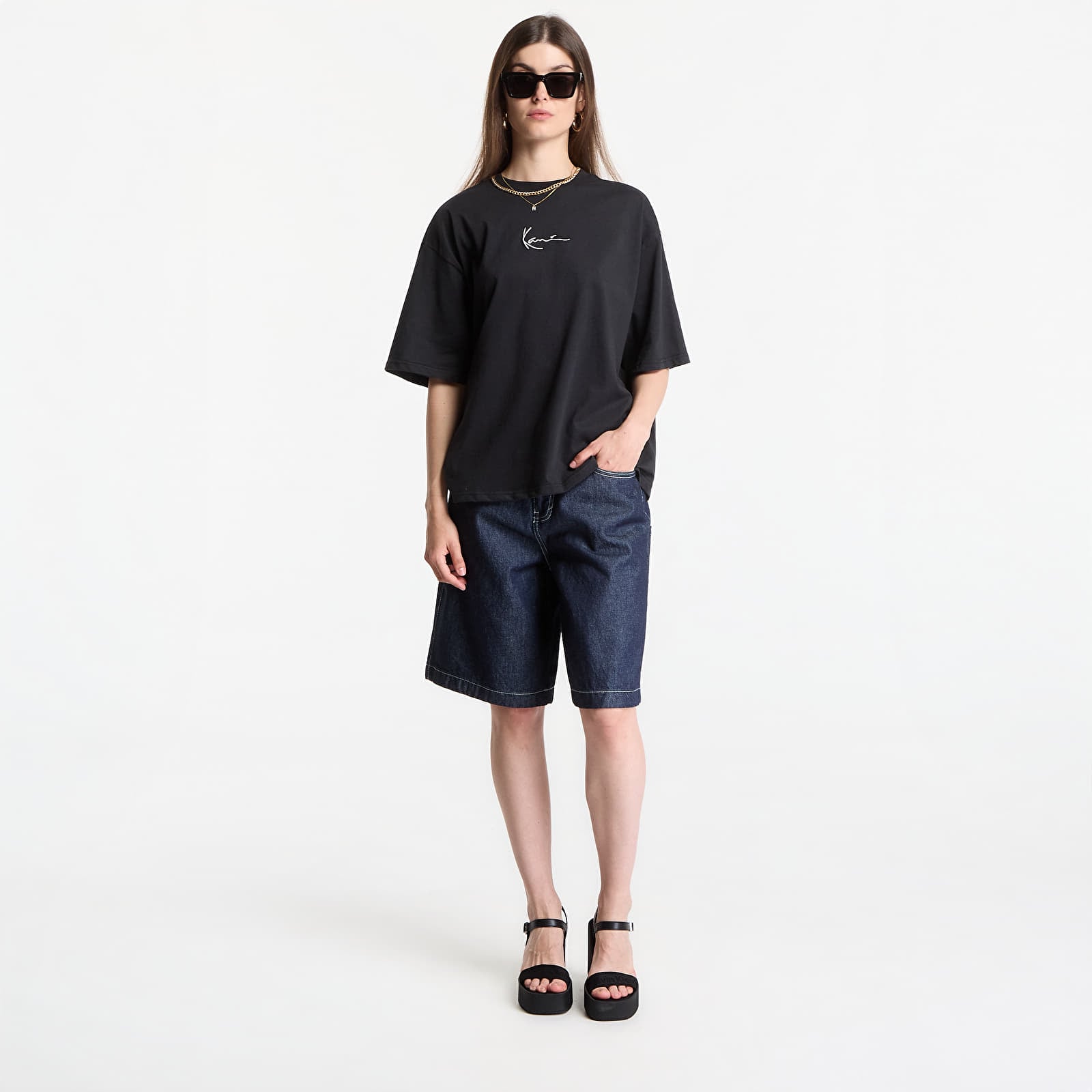 Marškinėliai Karl Kani Signature Stencil Peached Oversized T-Shirt Black