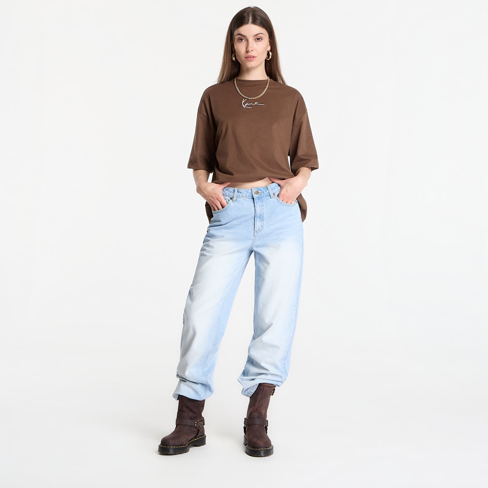 Marškinėliai Karl Kani Signature Stencil Peached Oversized T-Shirt Brown