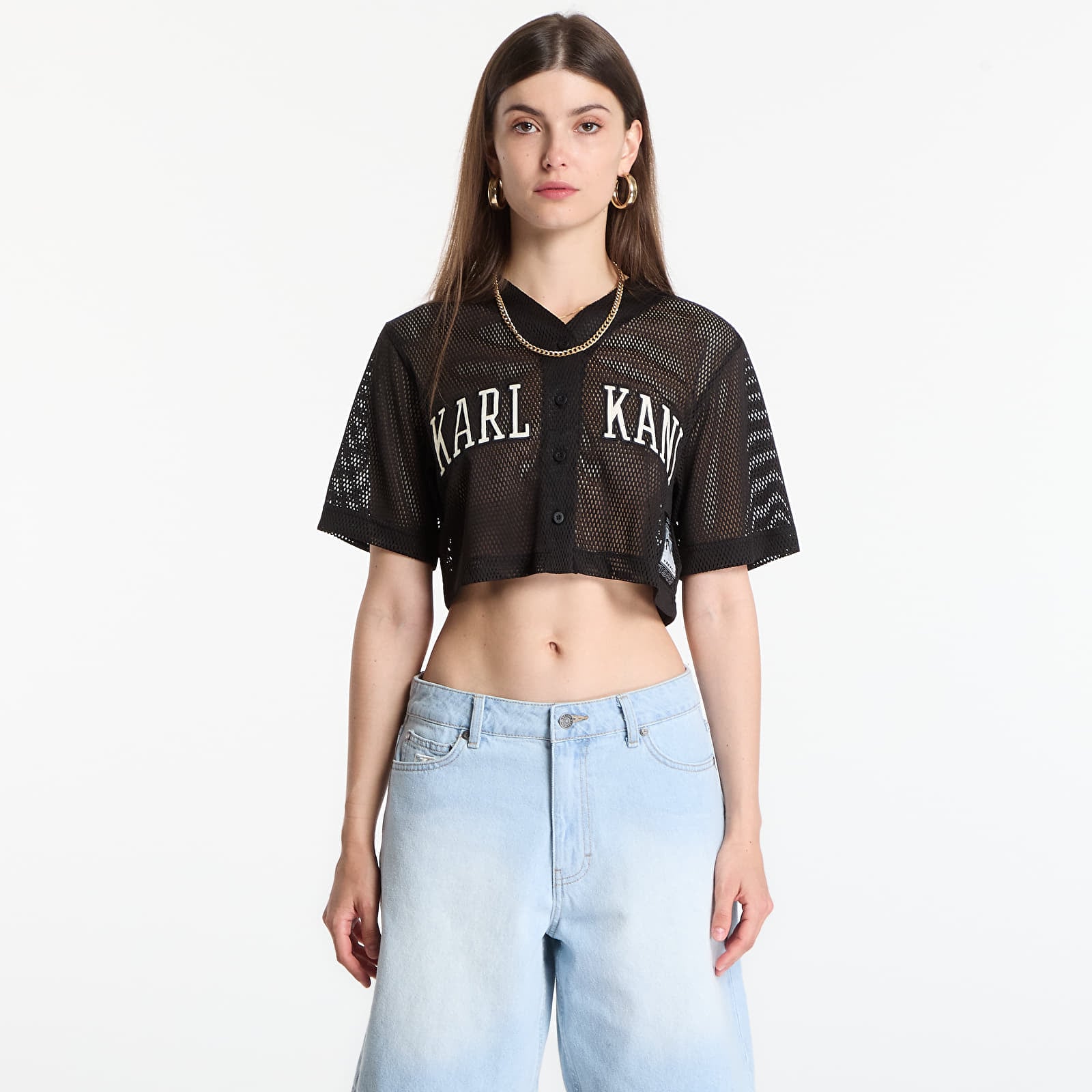 T-Shirts Karl Kani Mesh Cropped Baseball Shirt Black