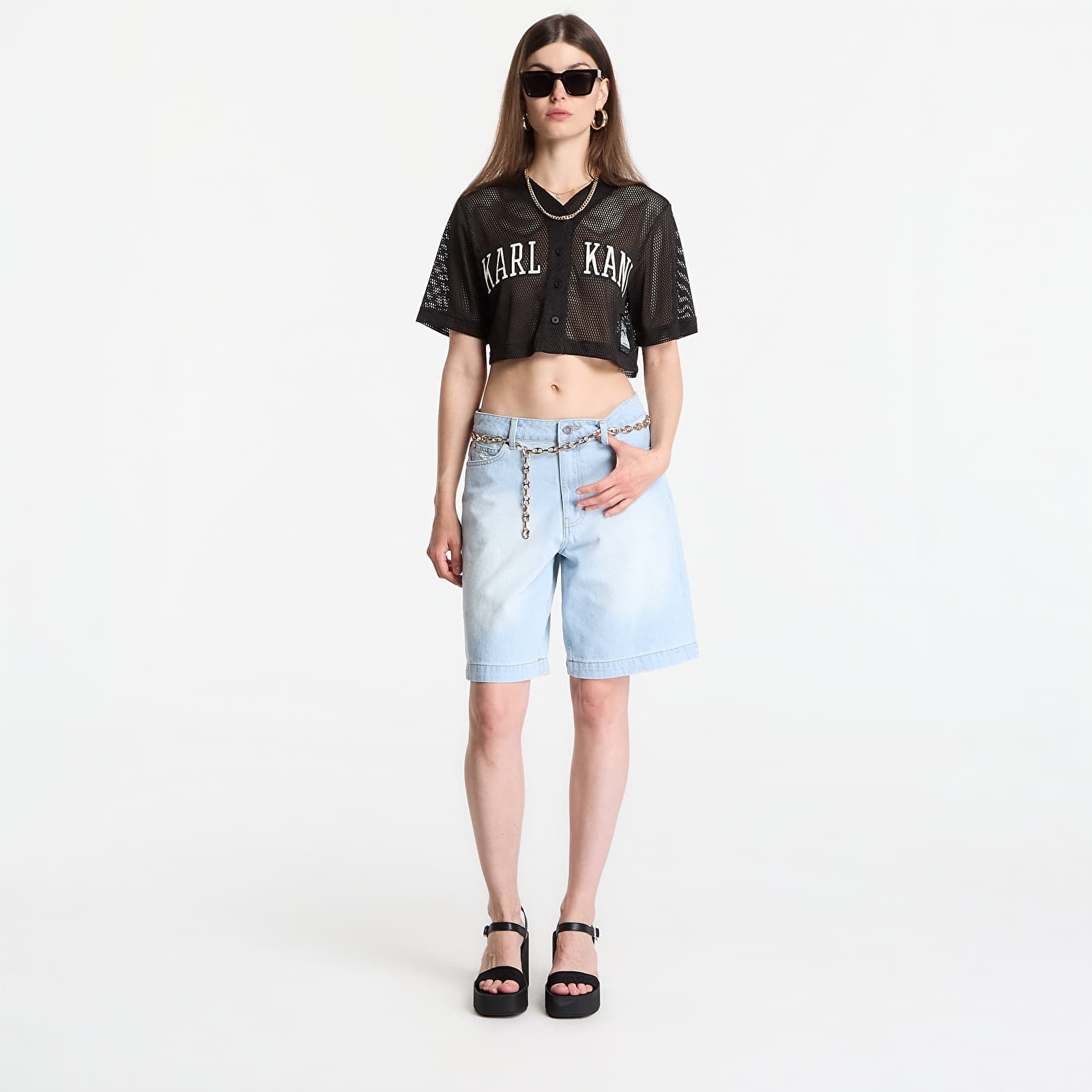 T-Shirts Karl Kani Mesh Cropped Baseball Shirt Black