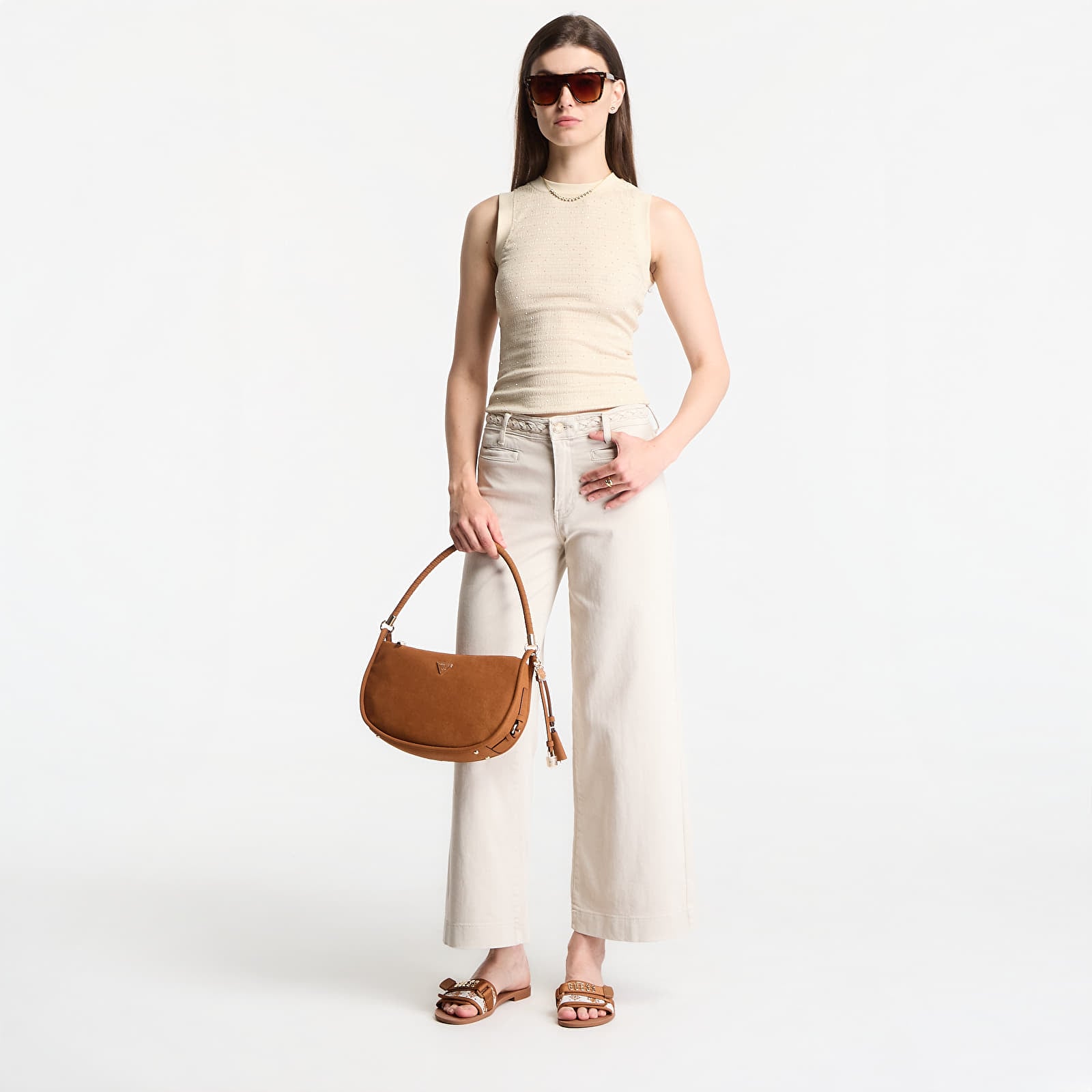 Džíny GUESS Zoya Crop Leg Braided Jeans Lovers Beach