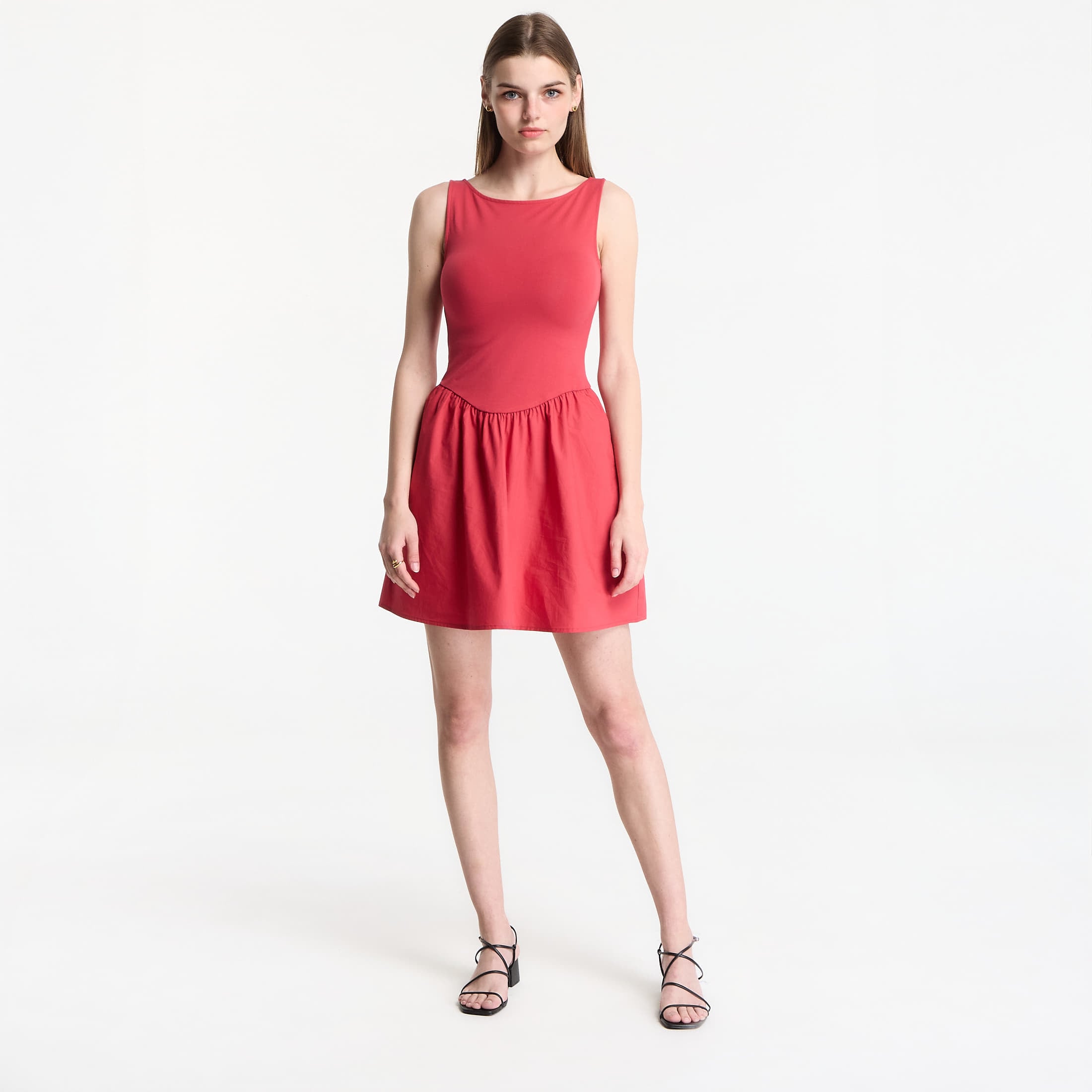GAP Sl High Neck Mixed Media Mini Dress Red S
