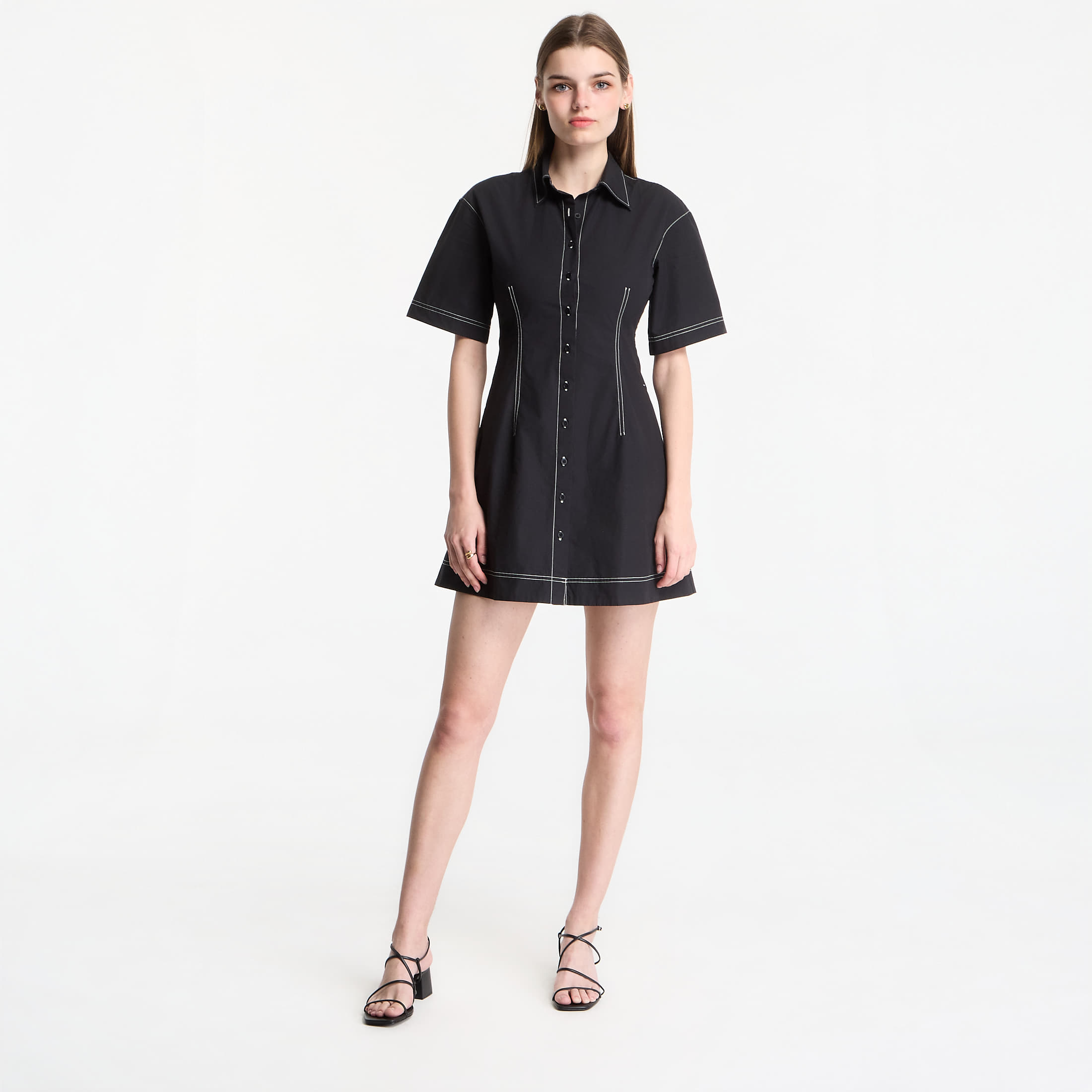 GAP Ss Fitted Mini Shirtdress Black M
