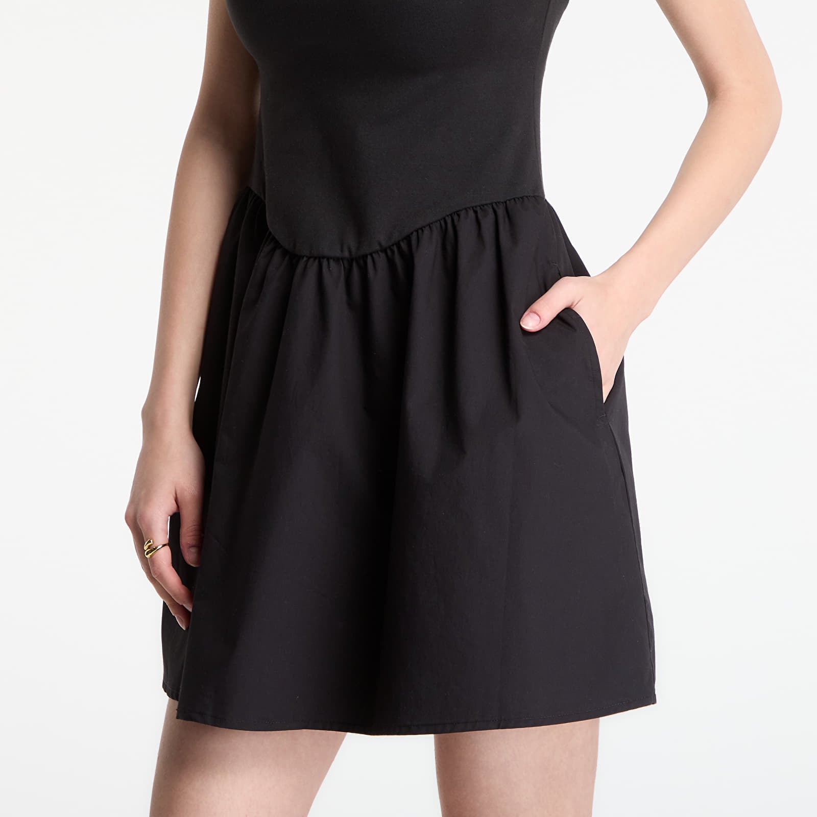 Rochii GAP Sl High Neck Mixed Media Mini Dress Black