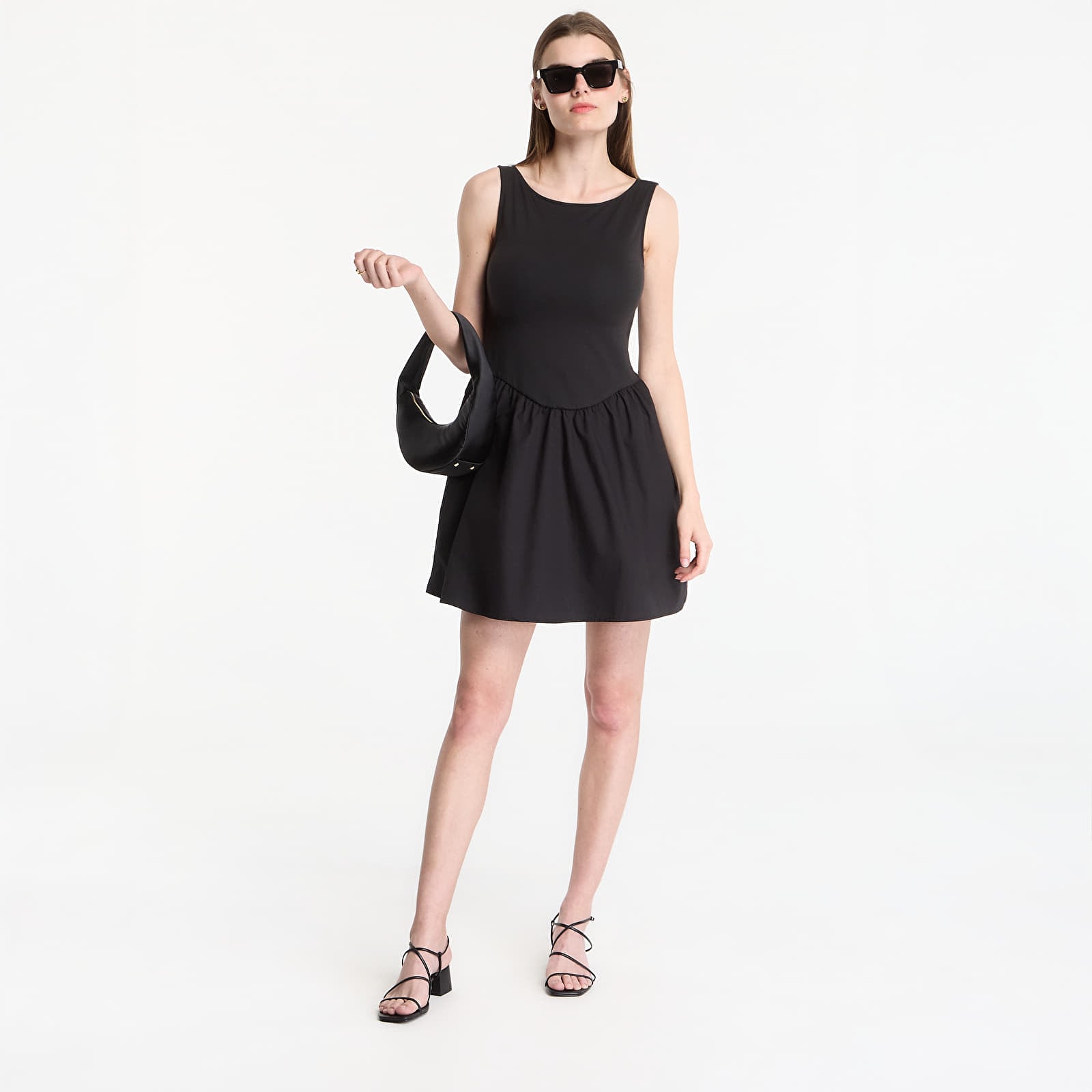Rochii GAP Sl High Neck Mixed Media Mini Dress Black