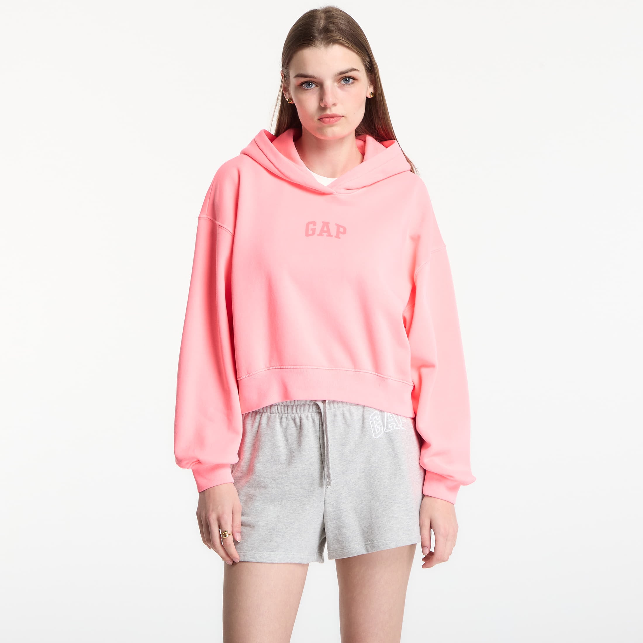 Sweatshirt GAP Pg Cropped Po Hood Pink XS
