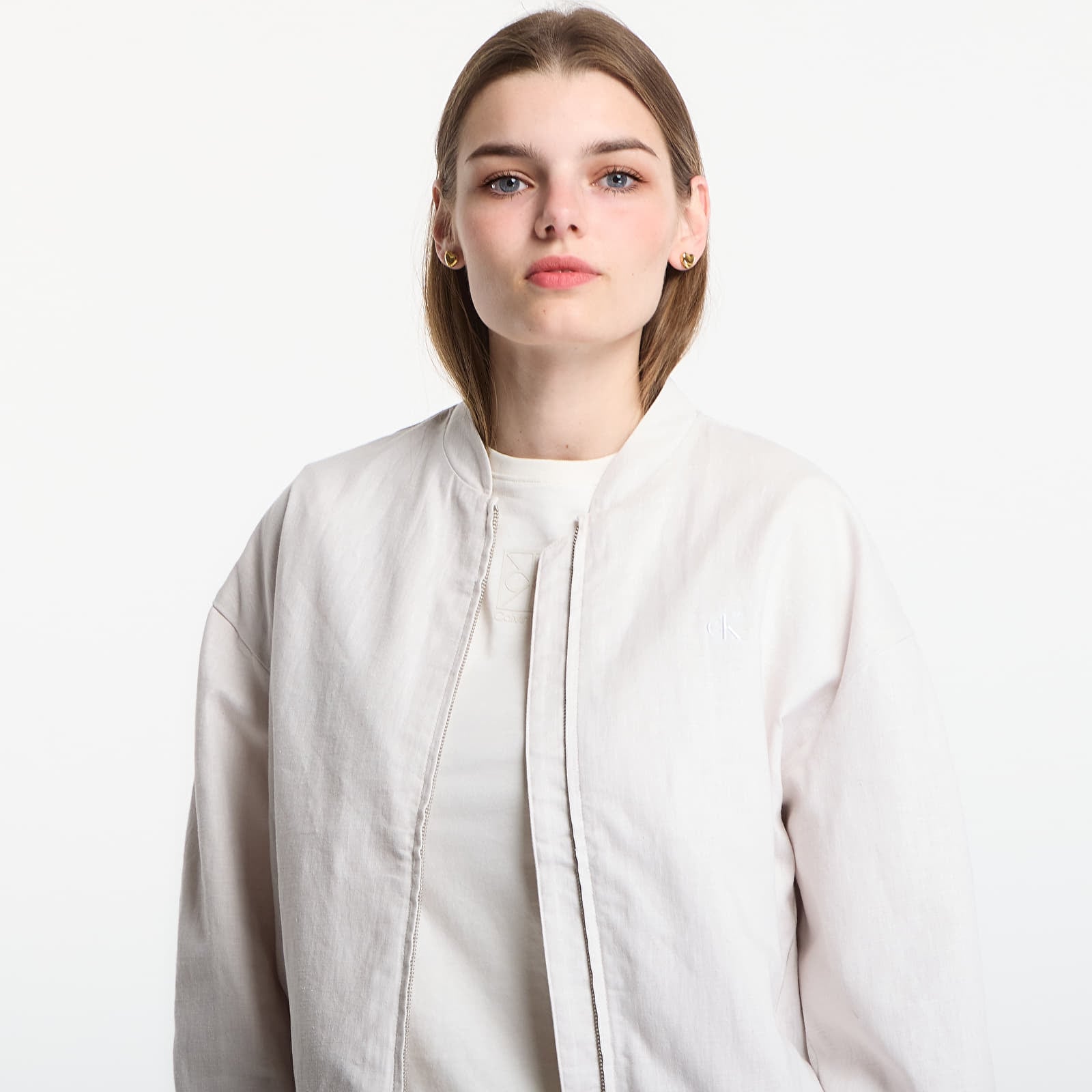 Veste Calvin Klein Linen Bomber Jacket White Sand