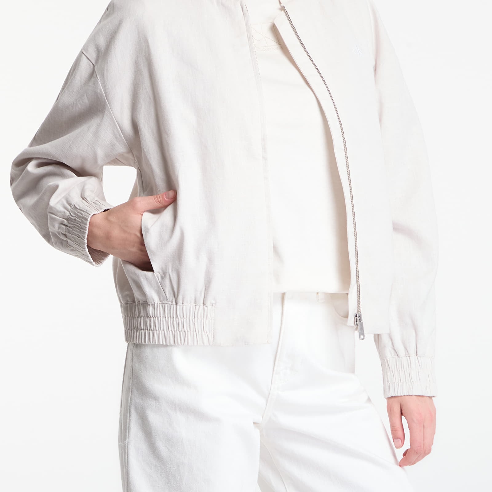 Veste Calvin Klein Linen Bomber Jacket White Sand