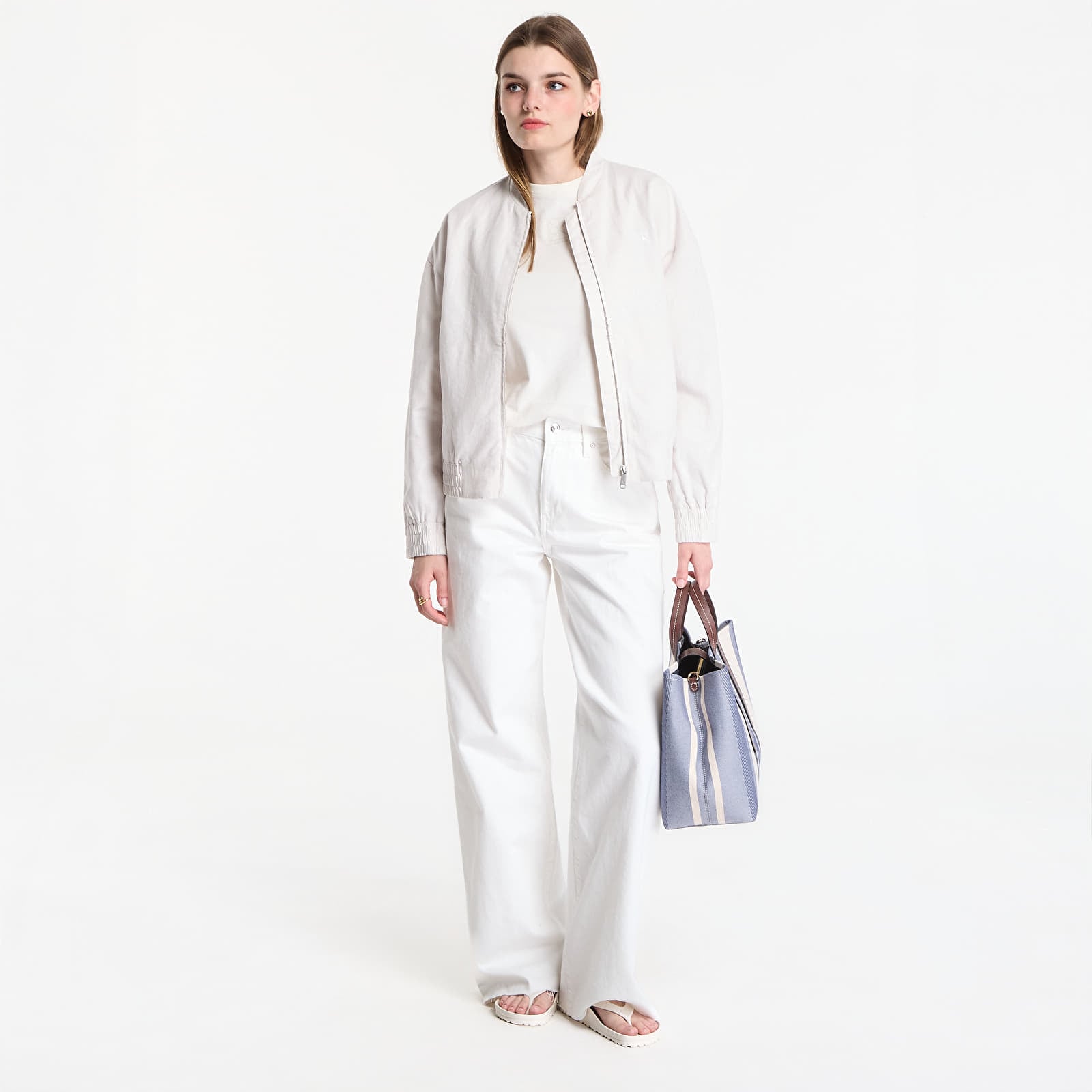 Veste Calvin Klein Linen Bomber Jacket White Sand
