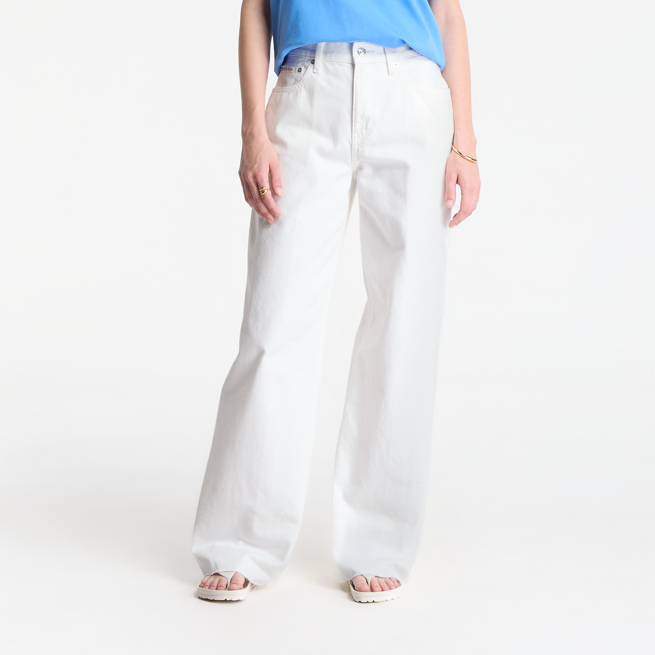 Pants Calvin Klein Jeans The Wide Leg Raw Hem Chalk White 29