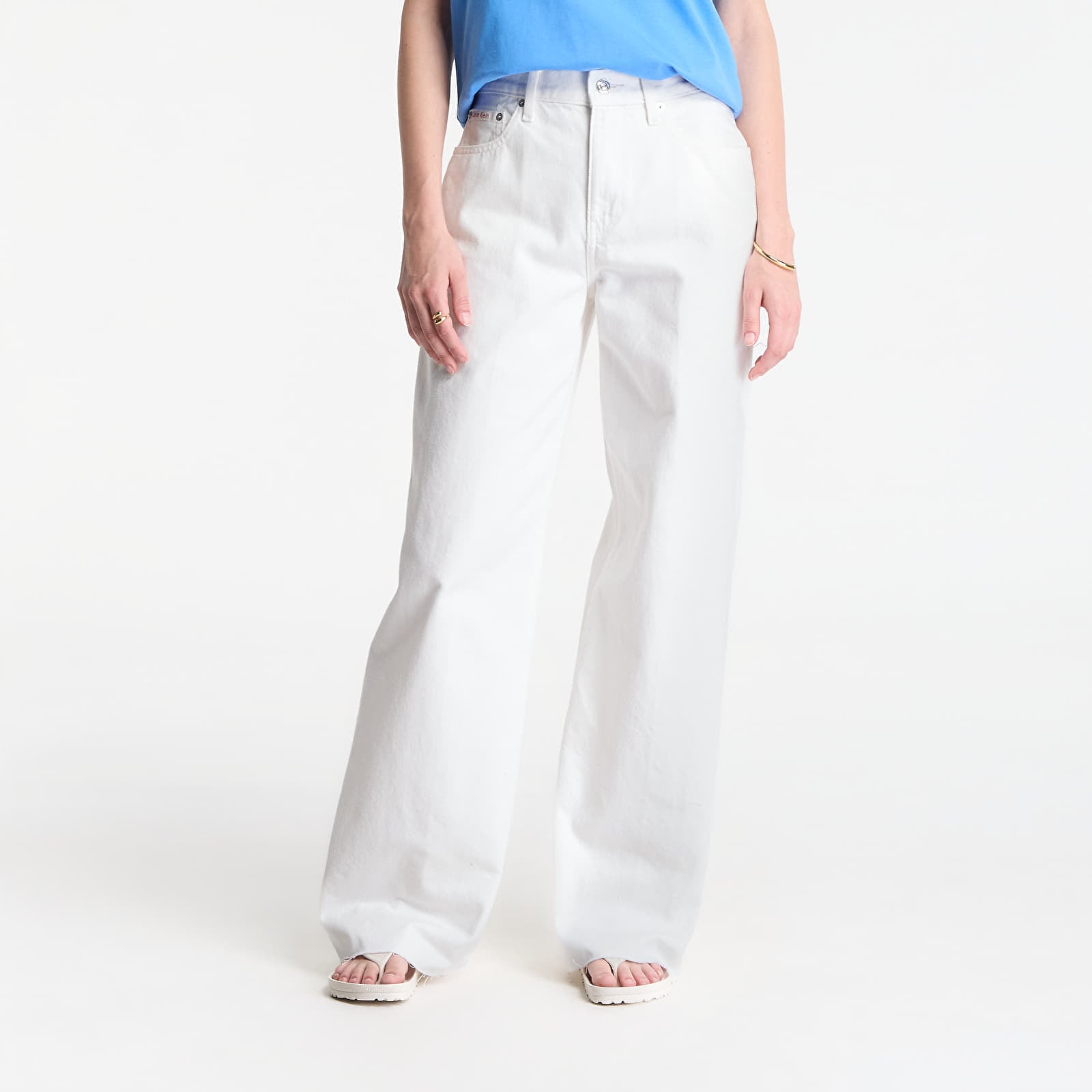 Дънки Calvin Klein Jeans The Wide Leg Raw Hem Chalk White