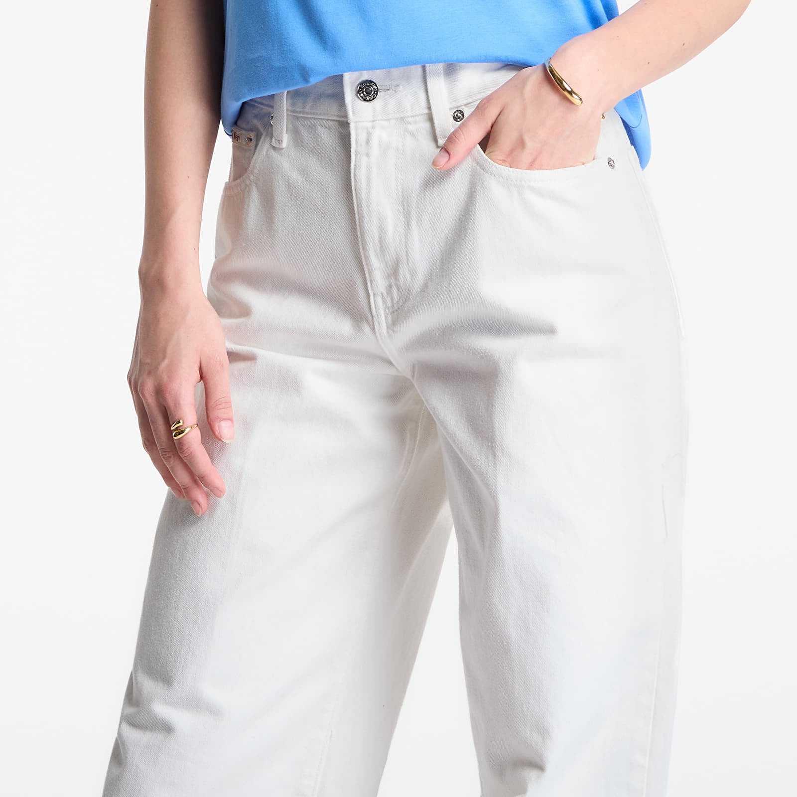 Дънки Calvin Klein Jeans The Wide Leg Raw Hem Chalk White