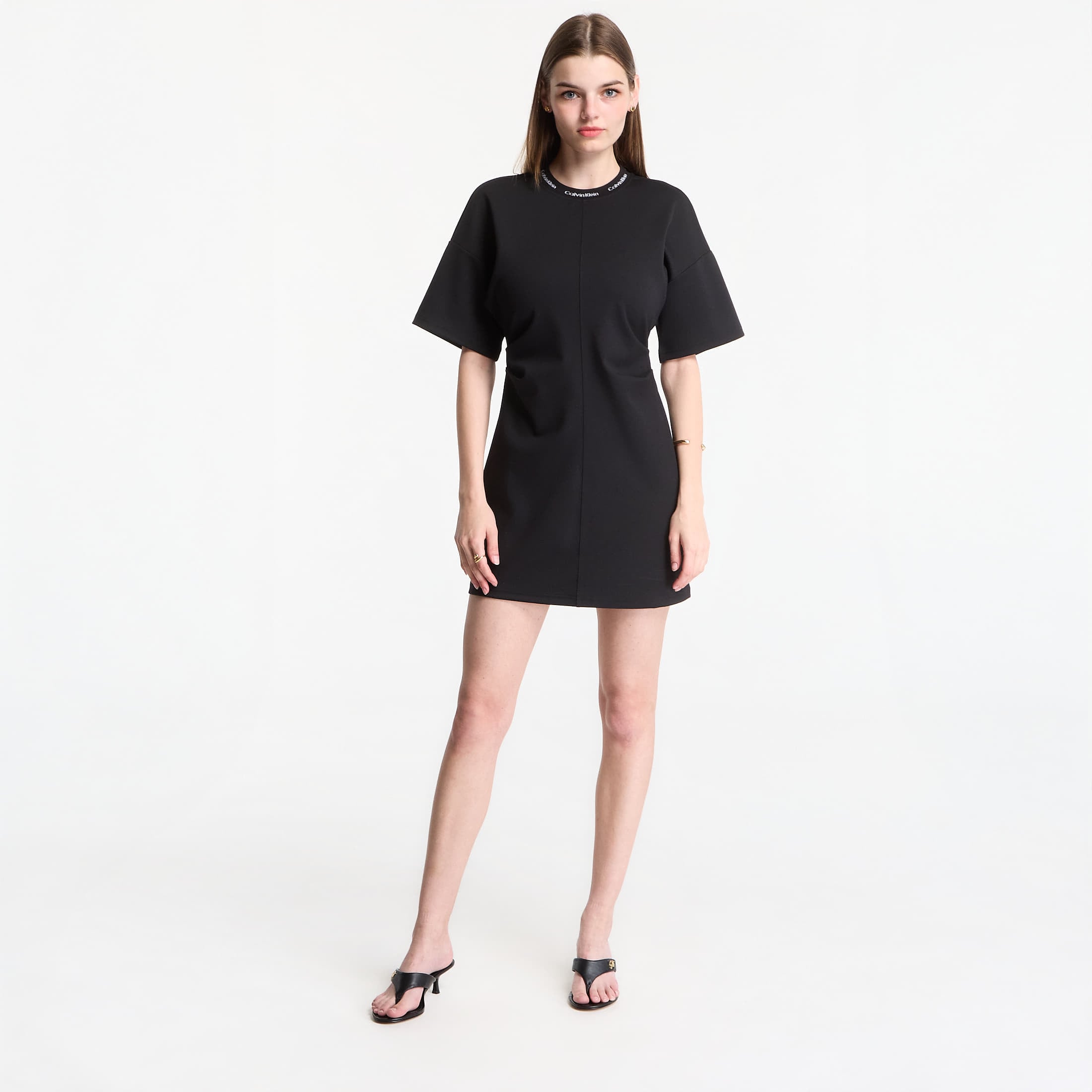 Calvin Klein Jeans Ss Logo Rib Interlock T-Shirt Dress Black L