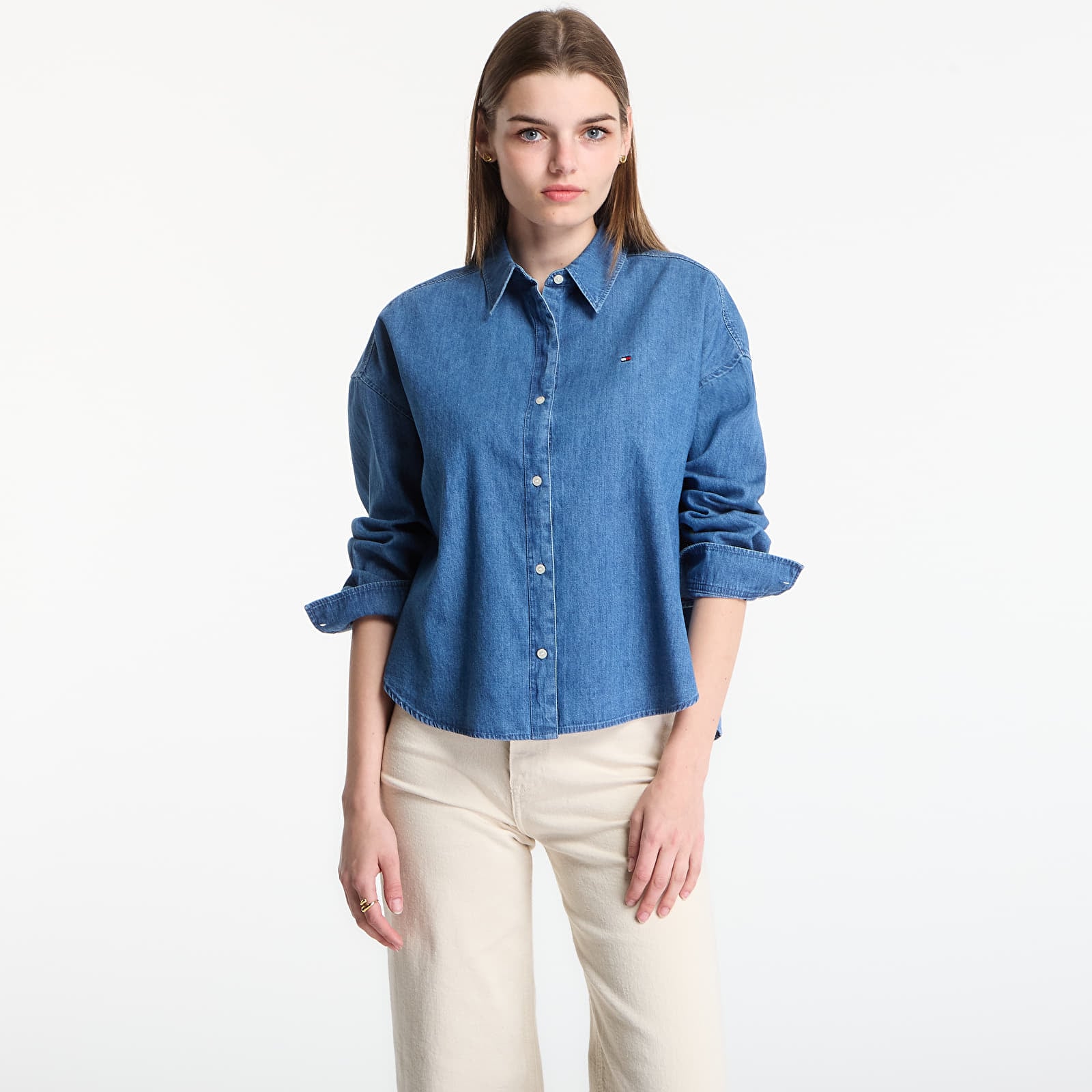 Shirts Tommy Hilfiger Light Denim Boxy Shirt Ls Mid Blue Wash