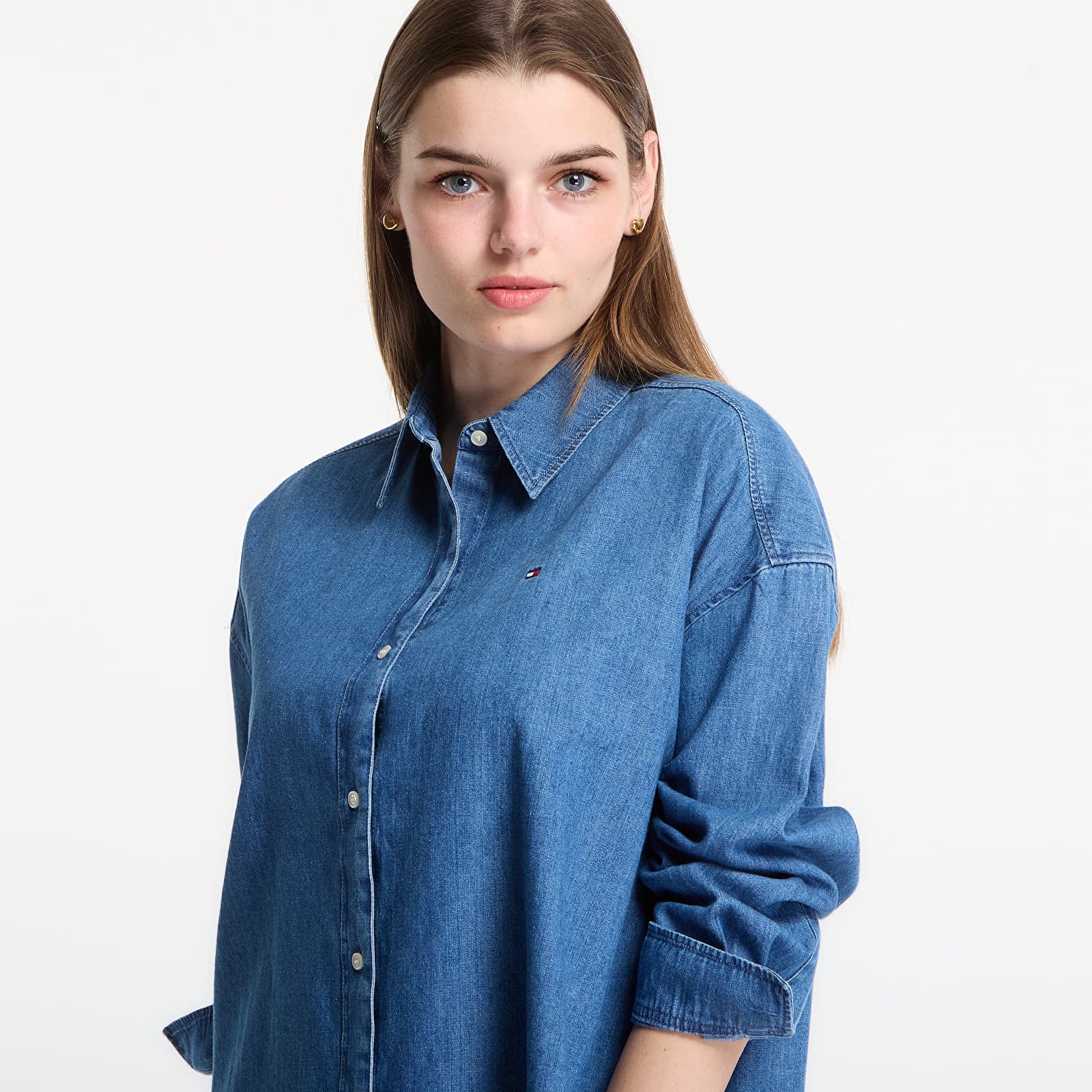 Shirts Tommy Hilfiger Light Denim Boxy Shirt Ls Mid Blue Wash