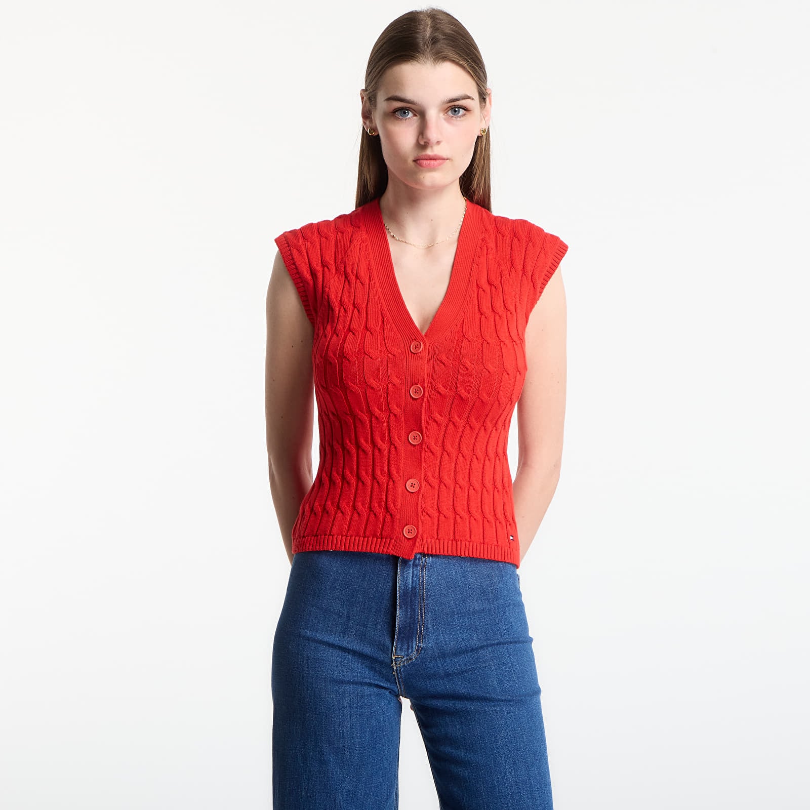 Vests Tommy Hilfiger Mid Gg Cable Vest Cardigan Fire Red