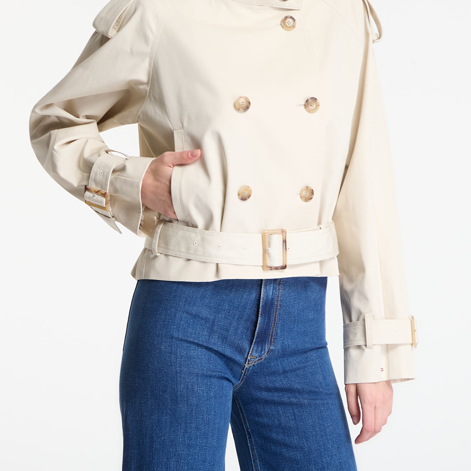 Jacken Tommy Hilfiger Cotton Crop Trench Jacket Light Silt