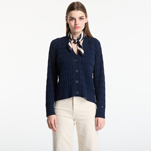 Kampsun Tommy Hilfiger Mid Gg Cable V-Nk Ls Cardigan Dark Night Navy