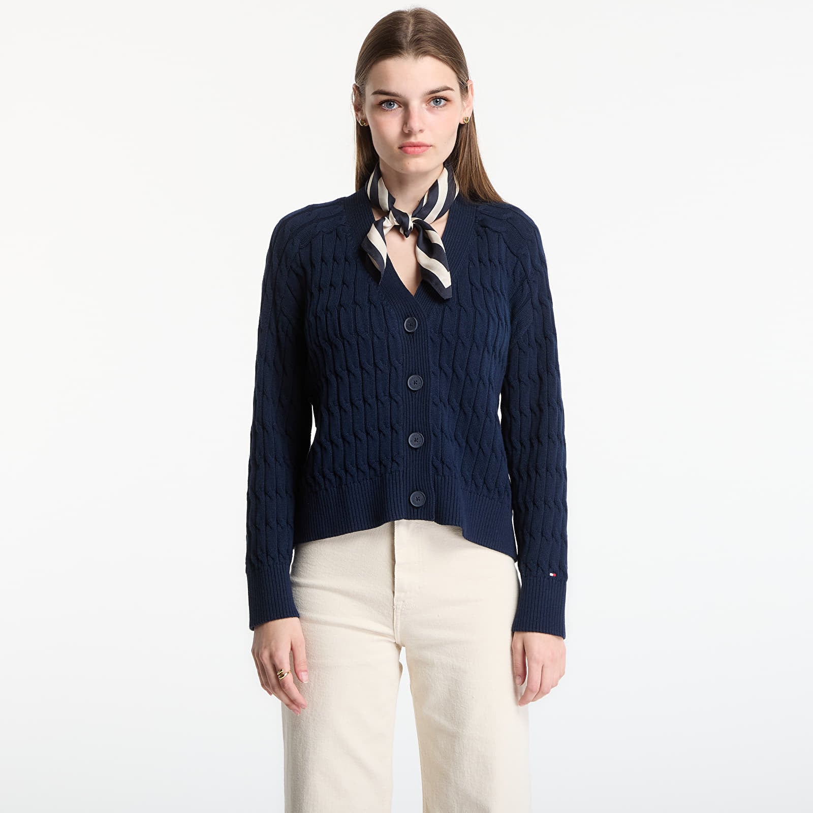 Džemperi Tommy Hilfiger Mid Gg Cable V-Nk Ls Cardigan Dark Night Navy