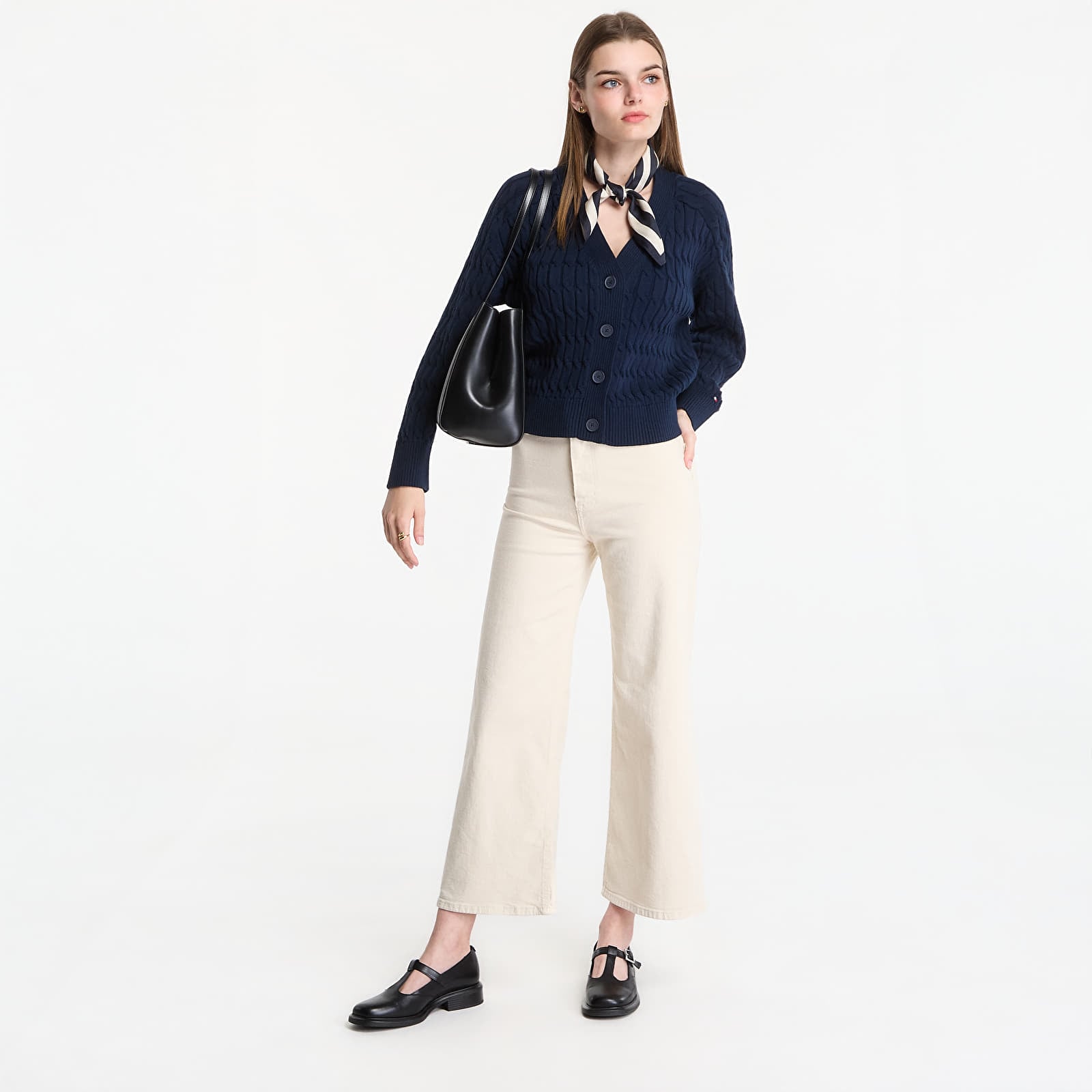 Džemperi Tommy Hilfiger Mid Gg Cable V-Nk Ls Cardigan Dark Night Navy