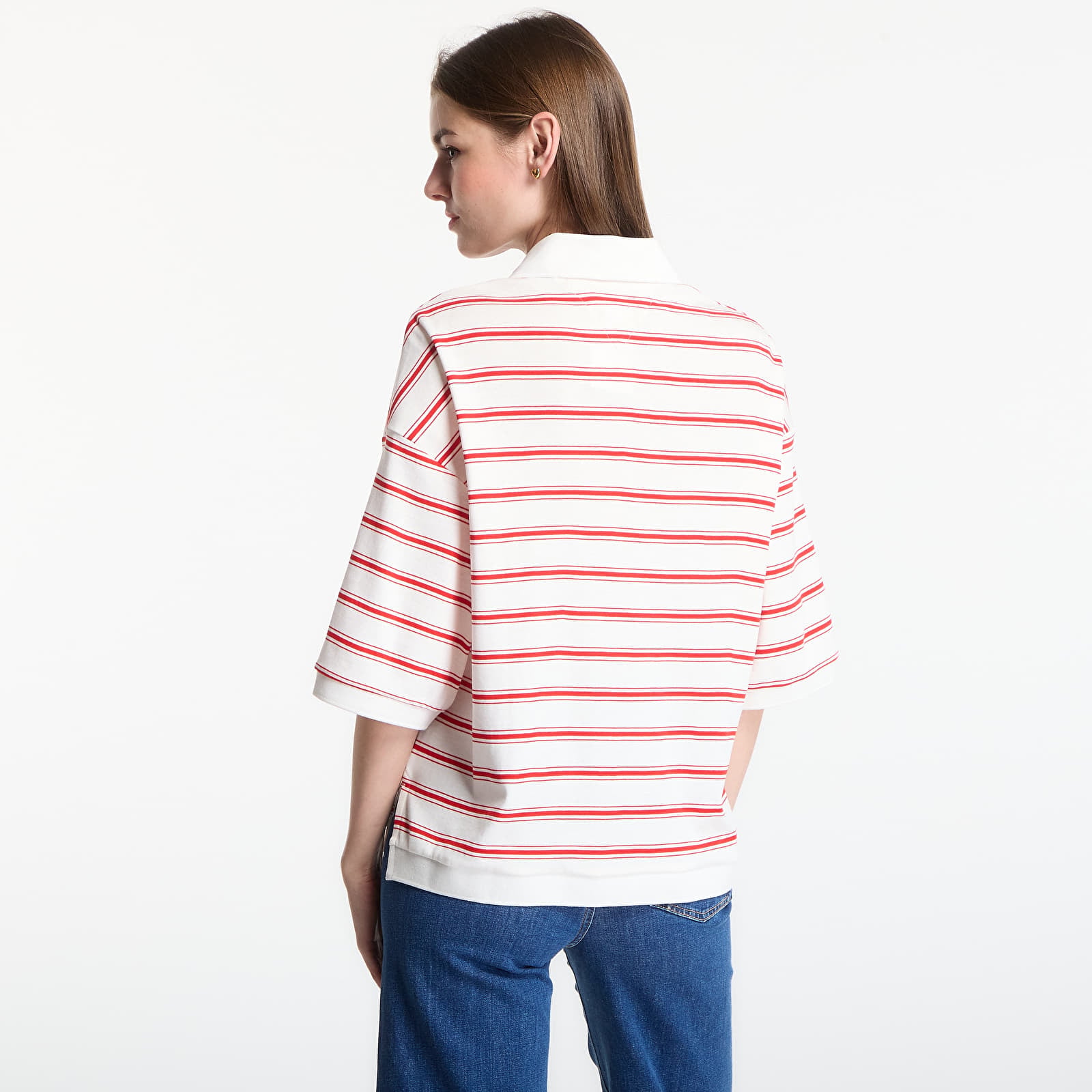 Magliette Tommy Hilfiger Multistp Oversized Ss Polo Tee Multi Stp Ecru / Fire Red