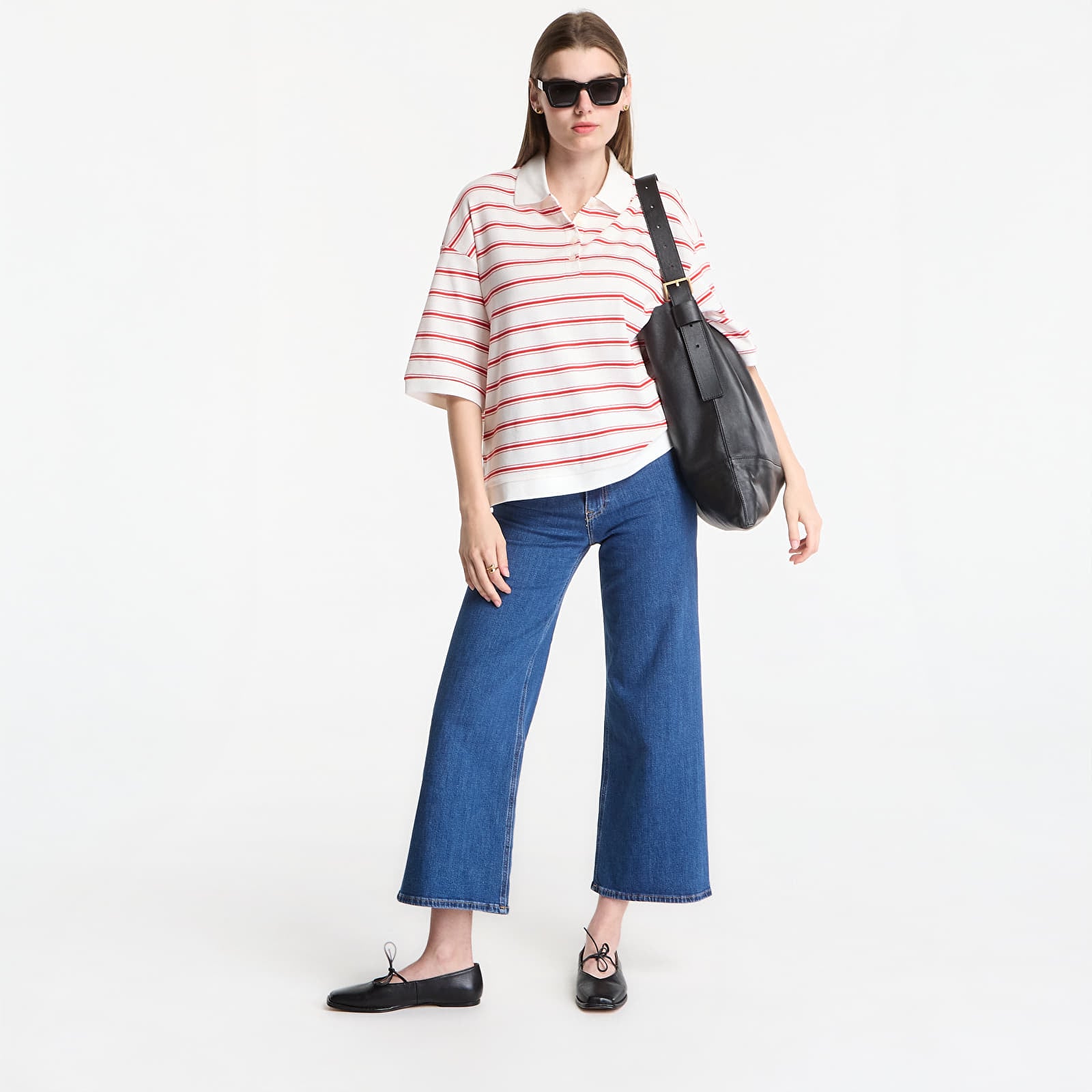 Magliette Tommy Hilfiger Multistp Oversized Ss Polo Tee Multi Stp Ecru / Fire Red