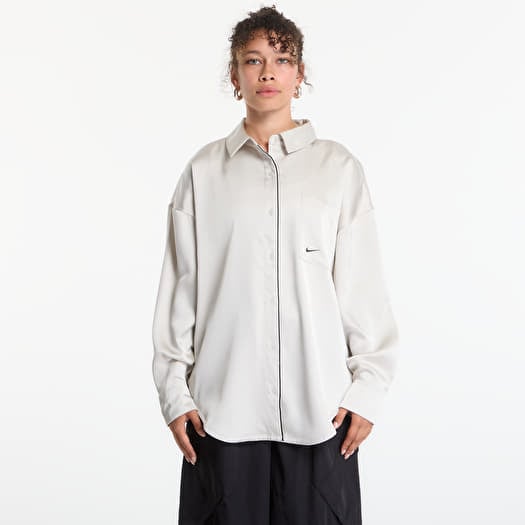 Nike Sportswear Women's Oversized Satin Long-Sleeve Top Light Bone/ Black