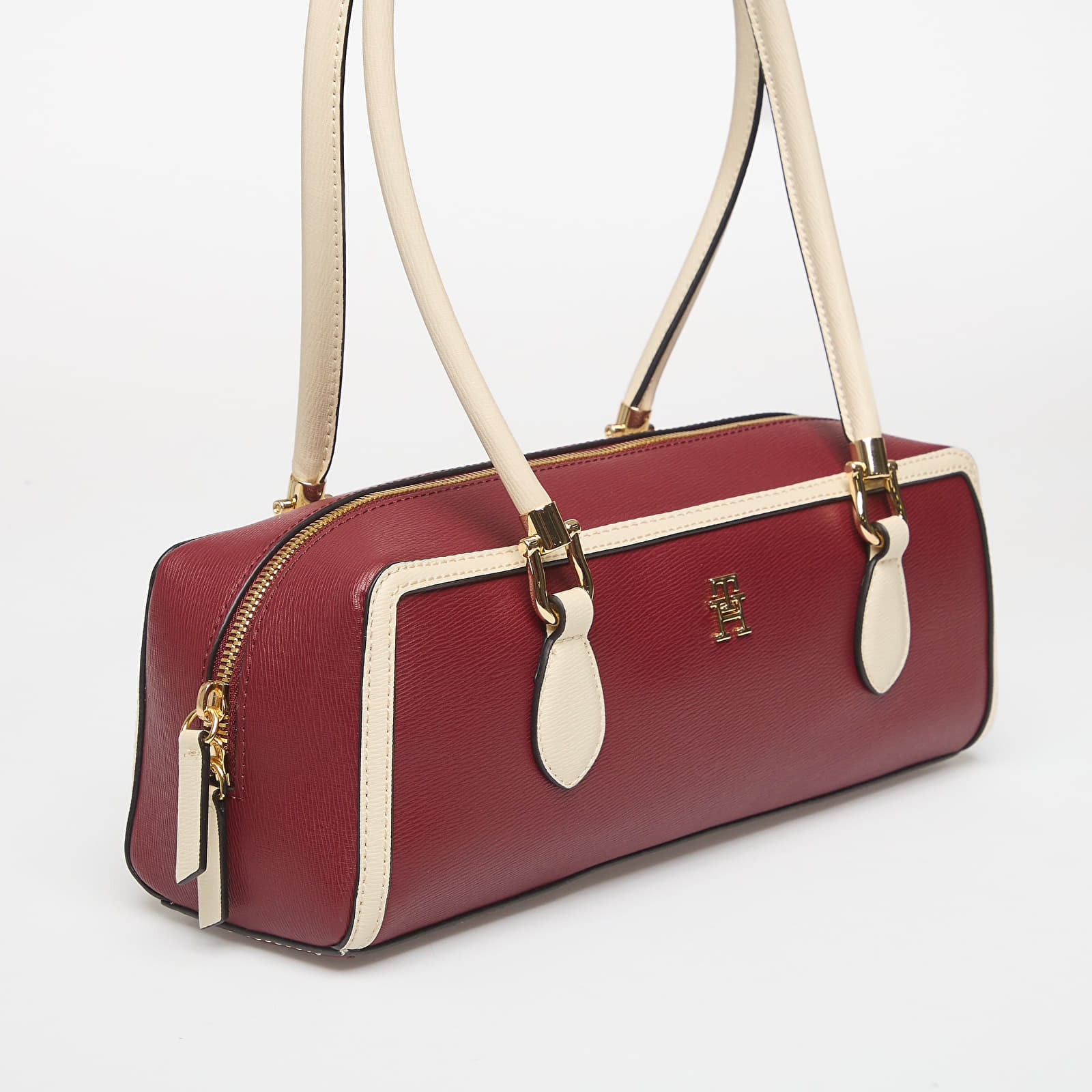 Genți de mână Tommy Hilfiger Grace Shoulder Bag Col Block Velvet Maroon