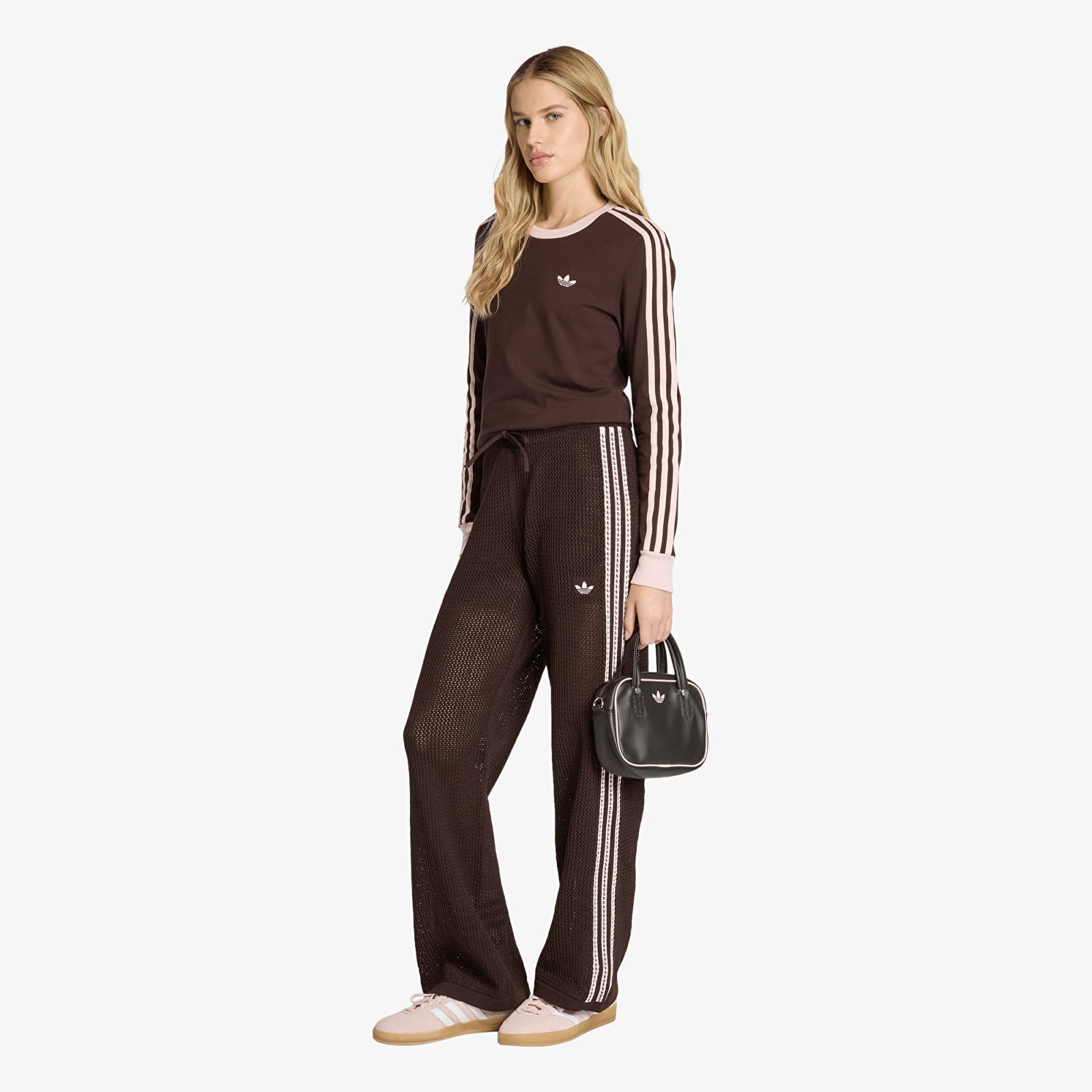 Damen Sweatpants adidas Knitted Crochet Firebird Tracksuit Bottoms Aurora Coffee