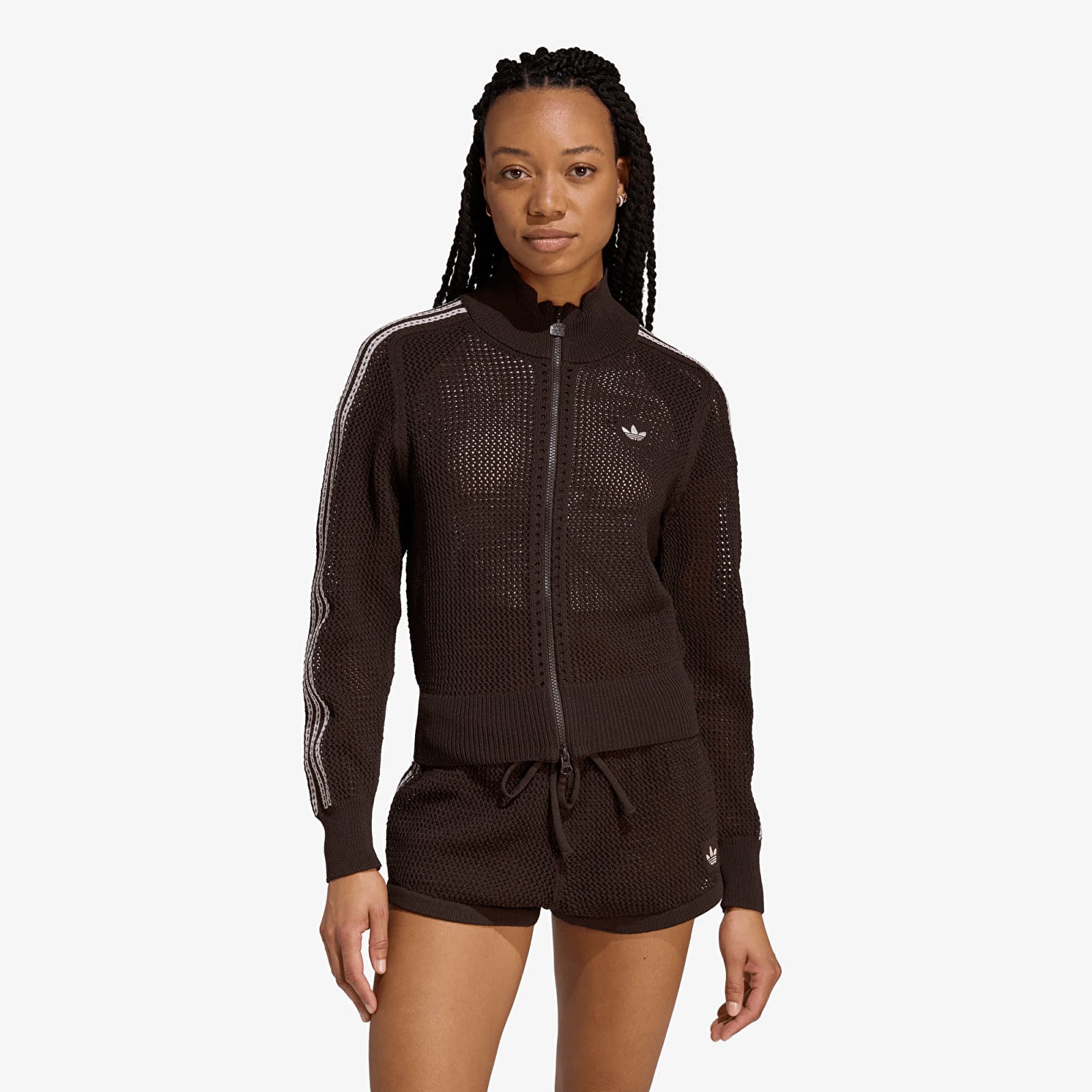 Dukserice adidas Knitted Crochet Firebird Track Top Aurora Coffee