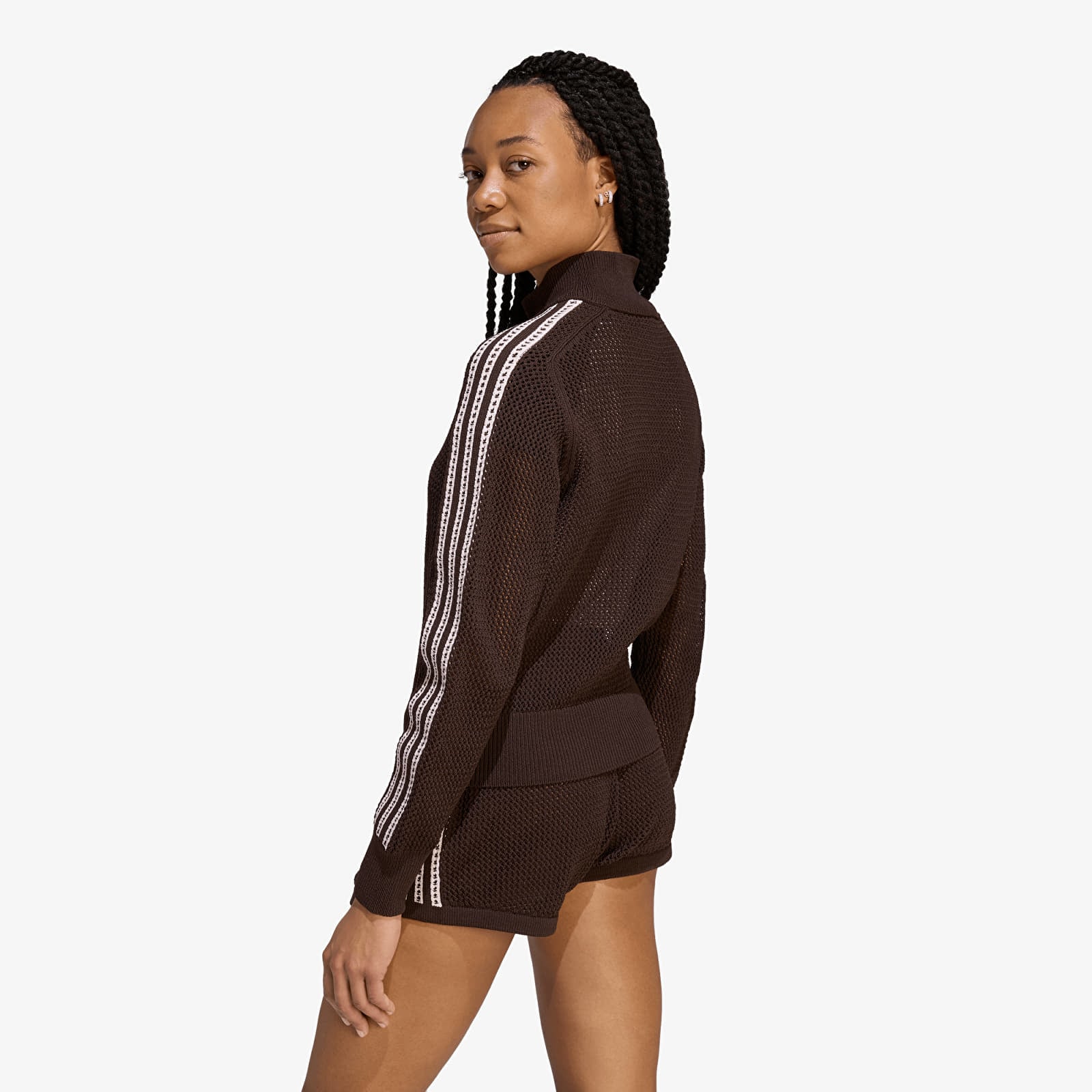 Dukserice adidas Knitted Crochet Firebird Track Top Aurora Coffee