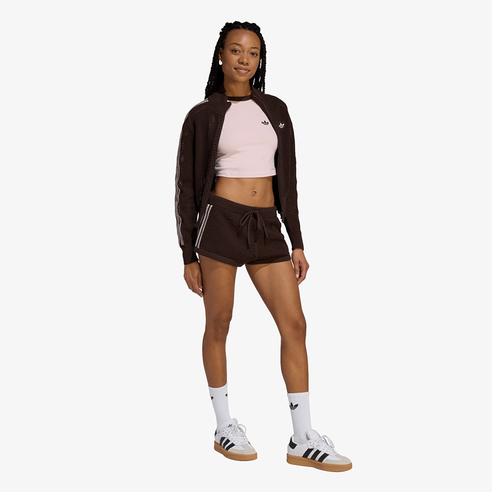 Dukserice adidas Knitted Crochet Firebird Track Top Aurora Coffee