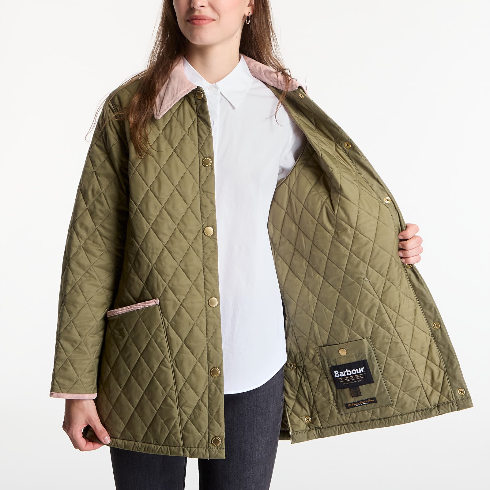 Dámske bundy Barbour Icons Modern Liddesdale Quilted Jacket Bleached Olive/ Ancient/ Gardenia