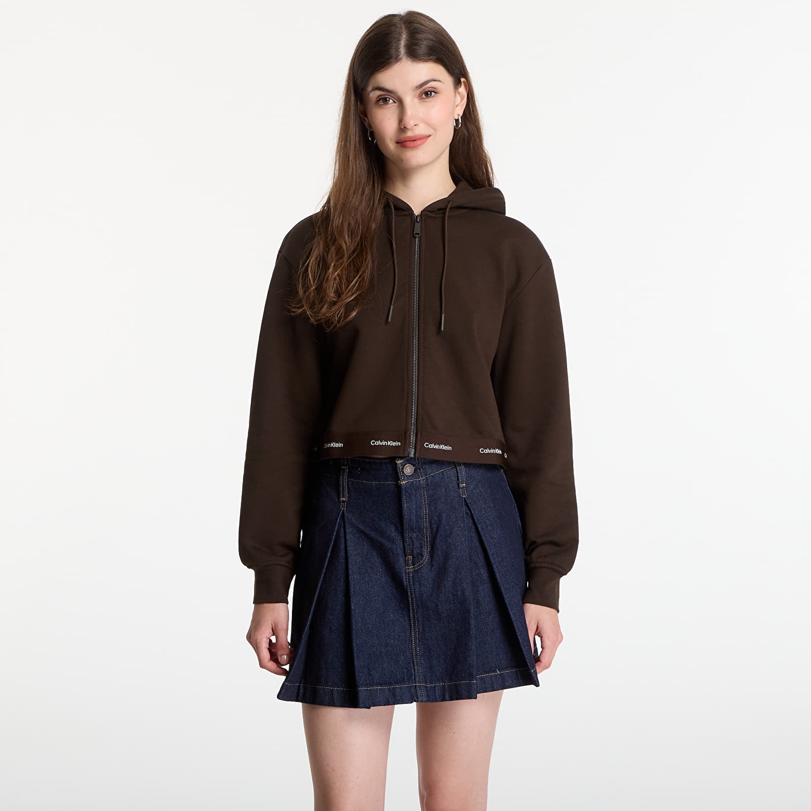Hoodies and sweatshirts  Calvin Klein Jeans Ls Terry Logo Waist Cropped Fz Hoodie Dark Coffee