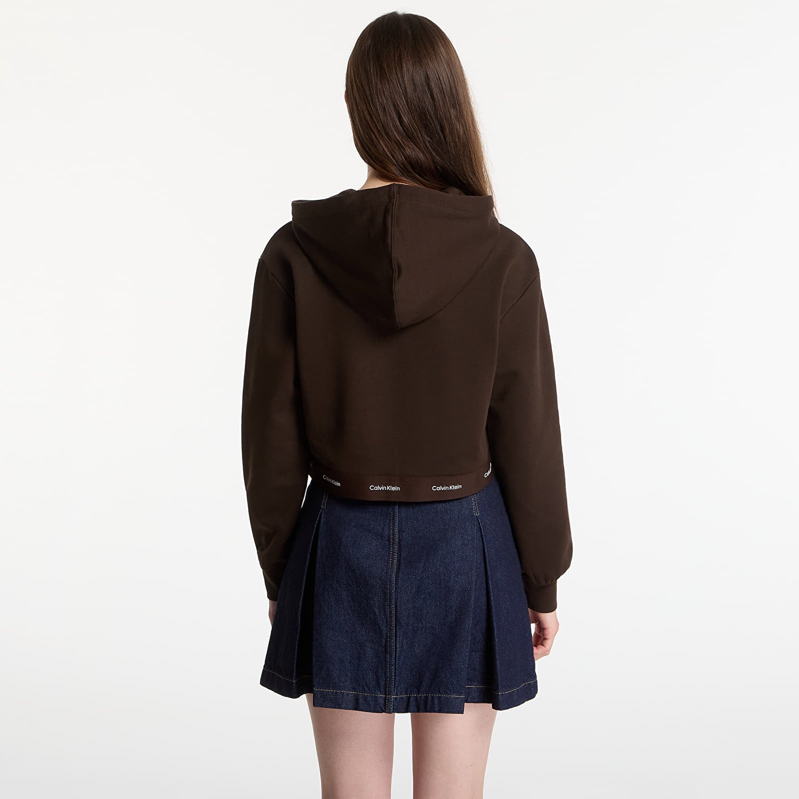 Hoodies and sweatshirts  Calvin Klein Jeans Ls Terry Logo Waist Cropped Fz Hoodie Dark Coffee