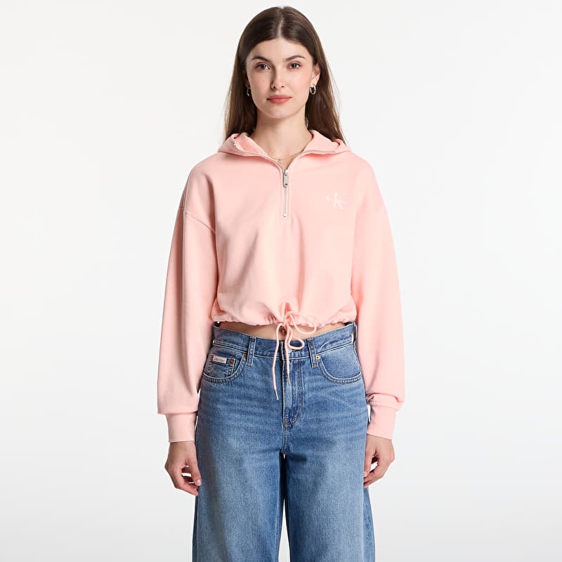 Džemperis Calvin Klein Jeans Ls Monologo Terry Cropped Tie Hoodie Peachy Day