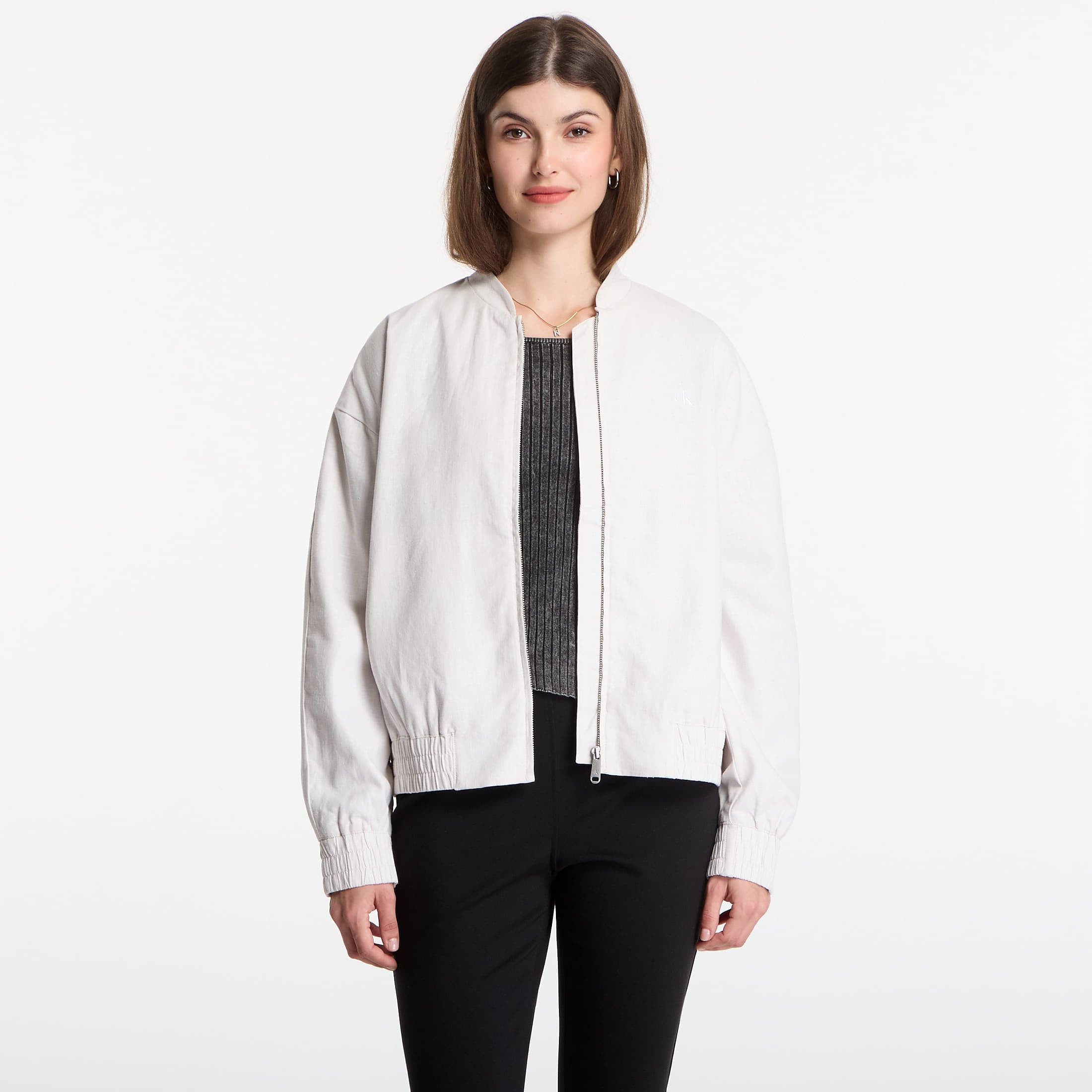 Jacket Calvin Klein Linen Bomber Jacket White Sand S