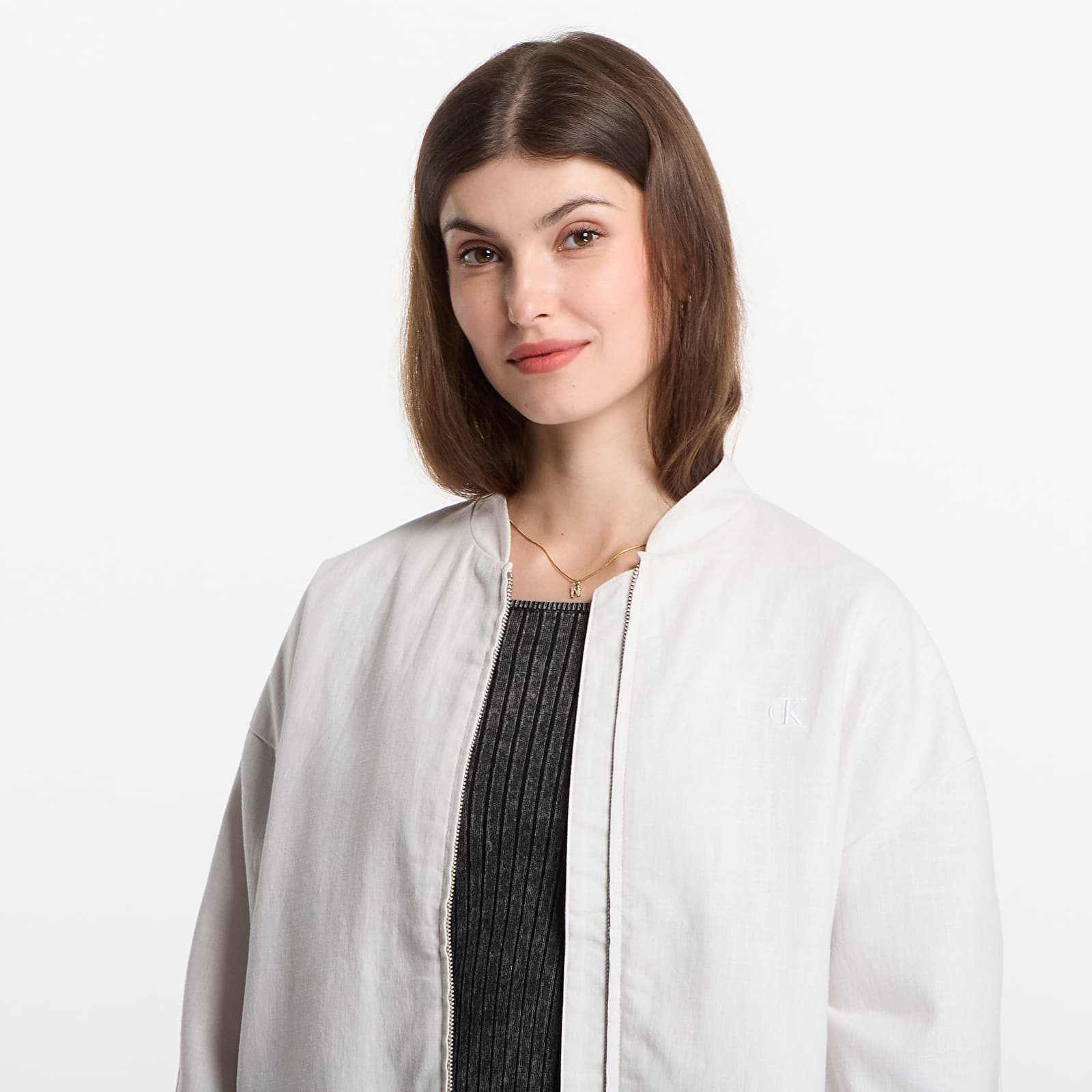 Cardigans for kvinner Calvin Klein Linen Bomber Jacket White Sand