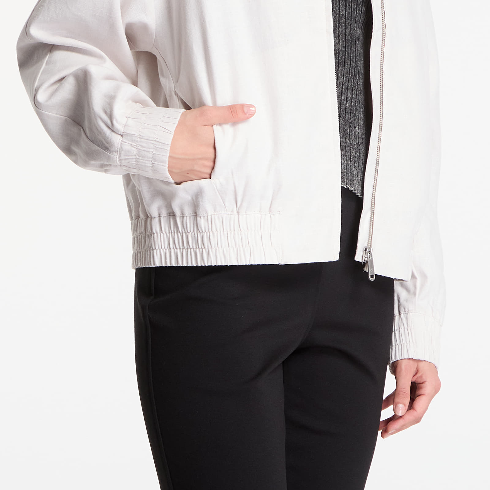 Cardigans for kvinner Calvin Klein Linen Bomber Jacket White Sand