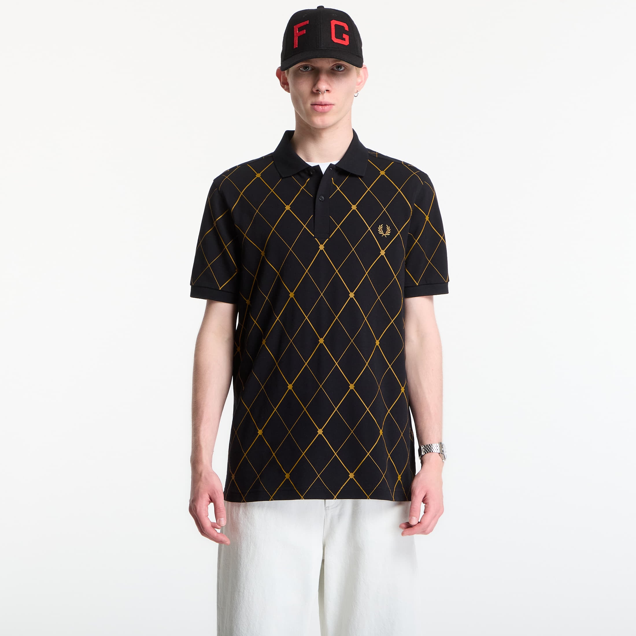 T-shirt Fred Perry Argyle Print Fred Perry Shirt Black M