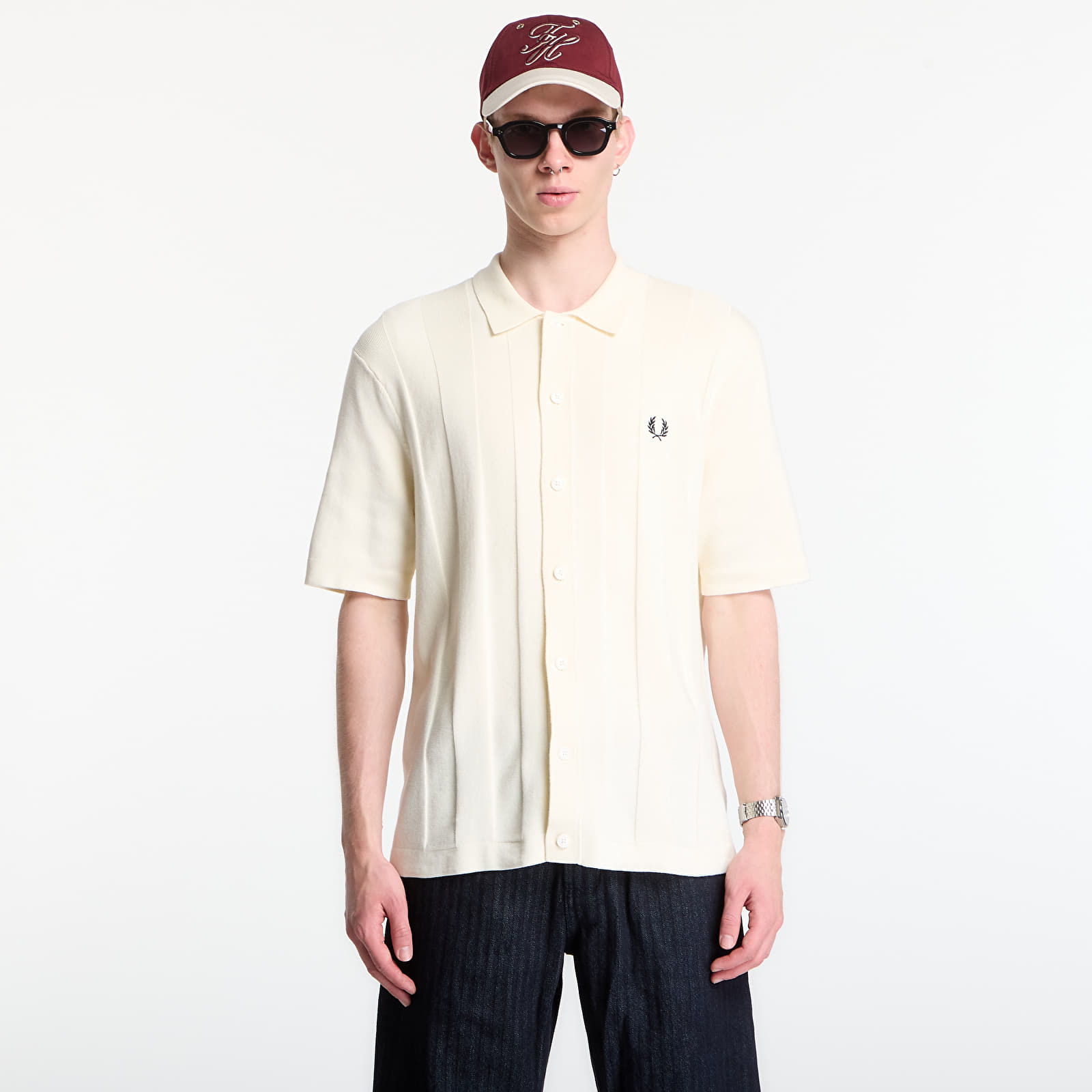 Men's shirts Fred Perry Tonal Vertical Stripe Shirt Ecru