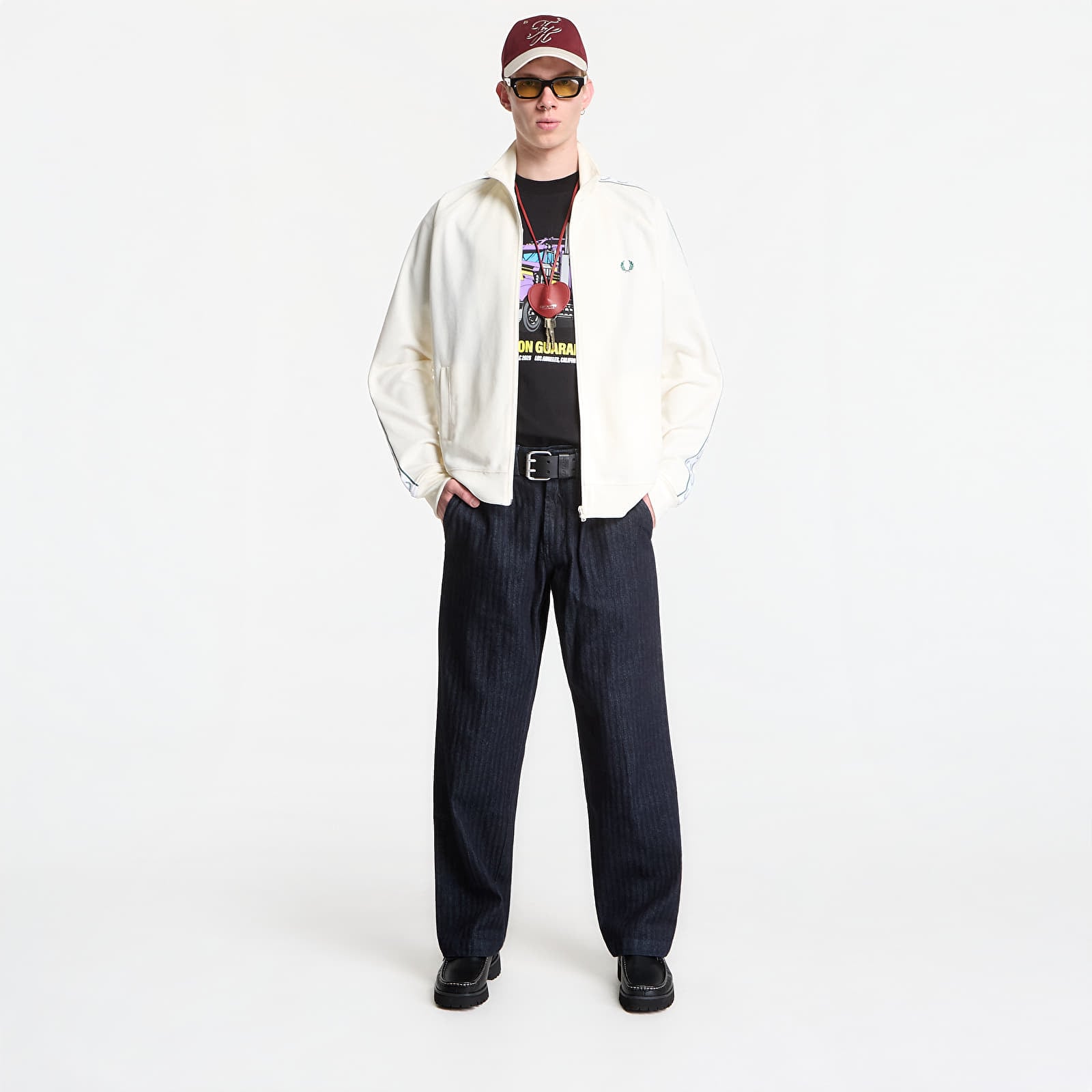 Pánske bundy Fred Perry Contrast Tape Track Jacket Ecru