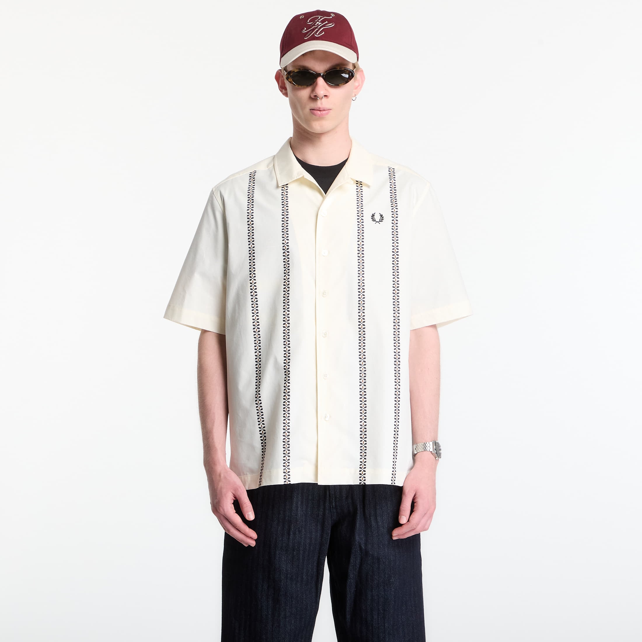 Shirt Fred Perry Placement Print Revere Shirt Ecru XL