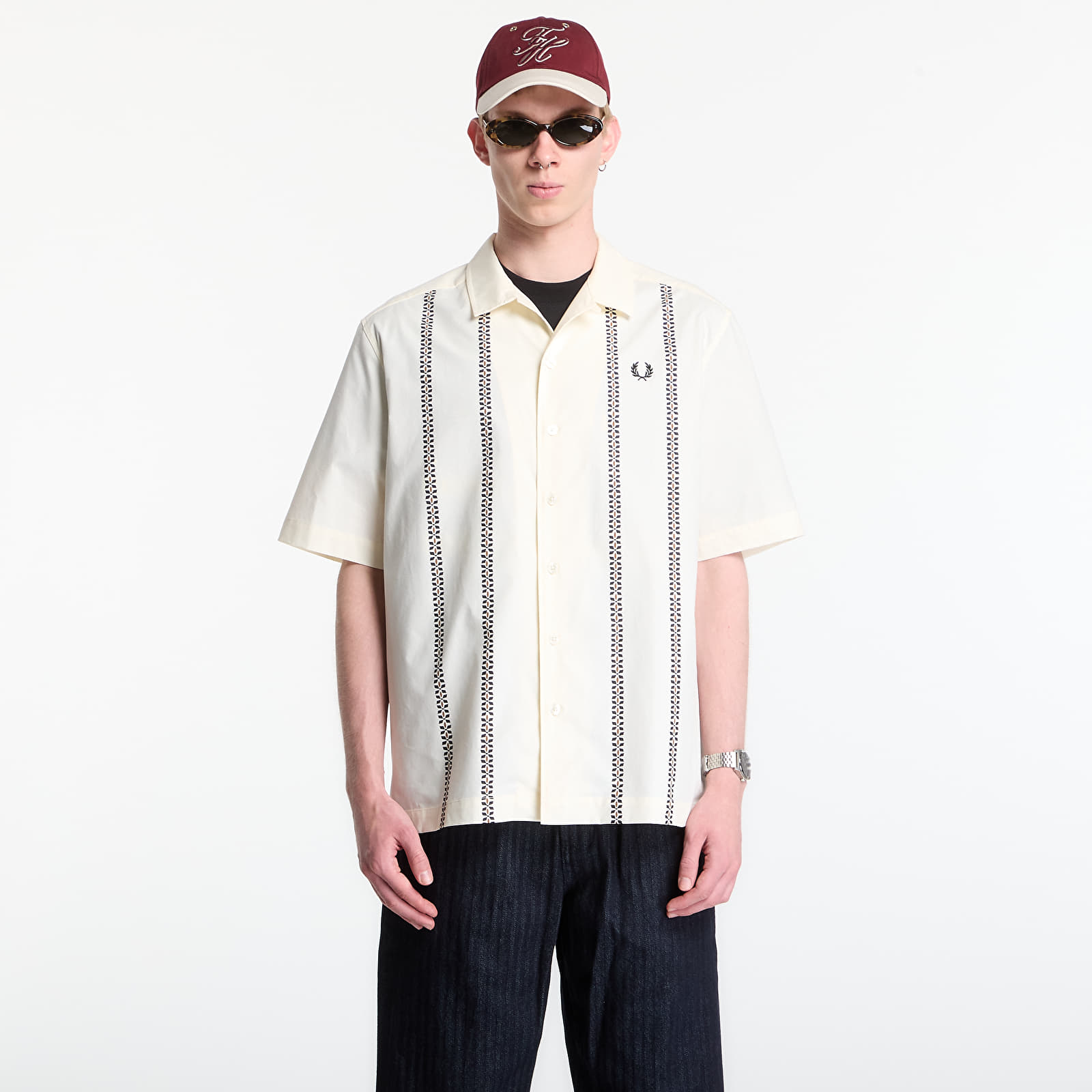 Men's shirts Fred Perry Placement Print Revere Shirt Ecru